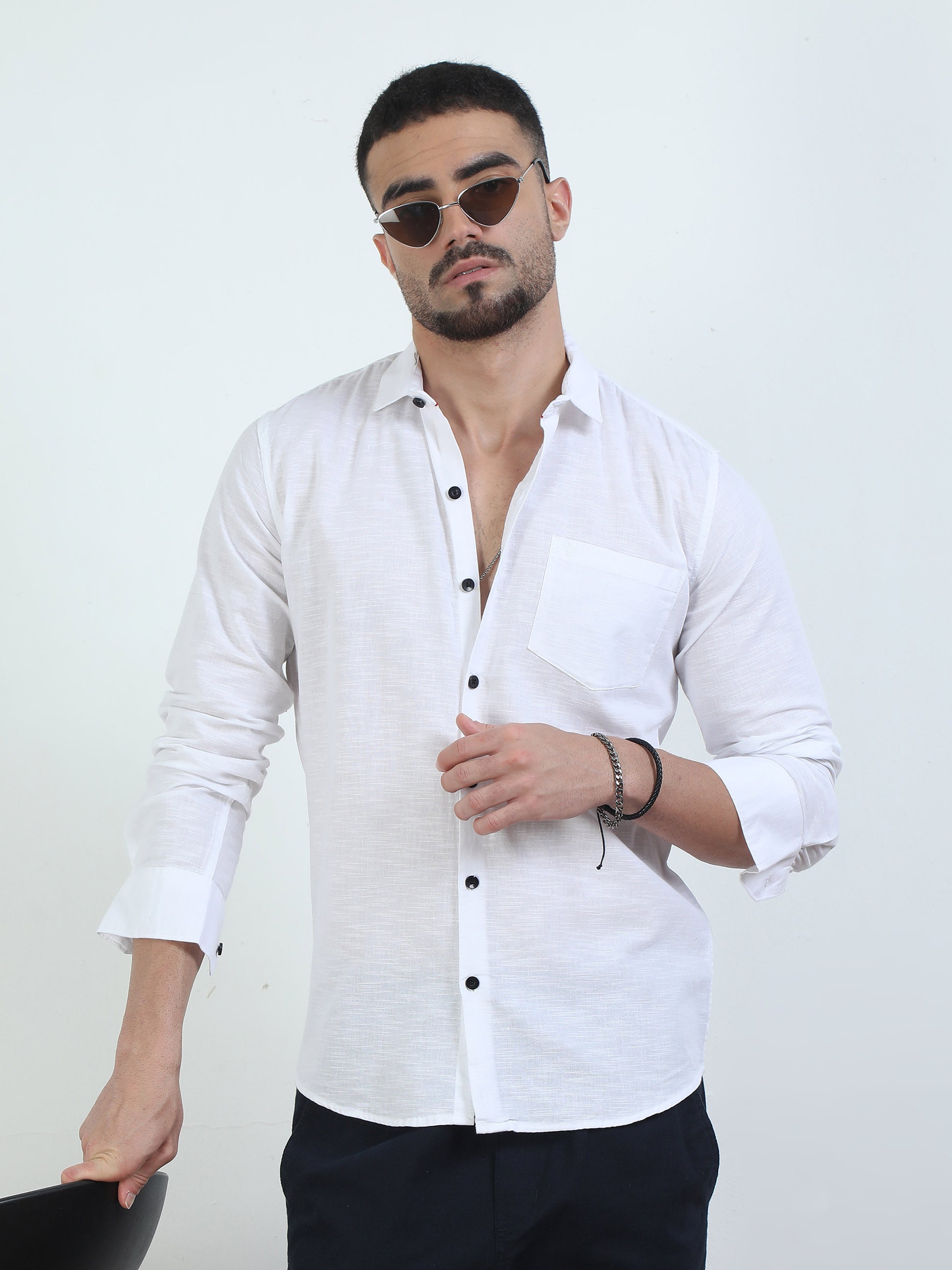 Pure Tone Slub White Shirt For Men​