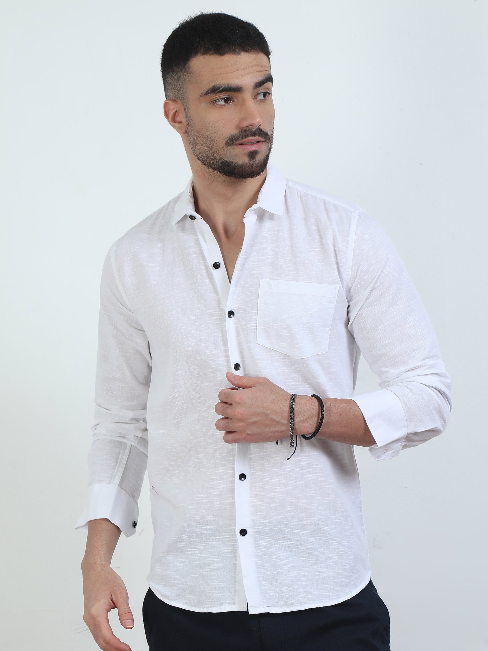 Pure Tone Slub White Shirt For Men​