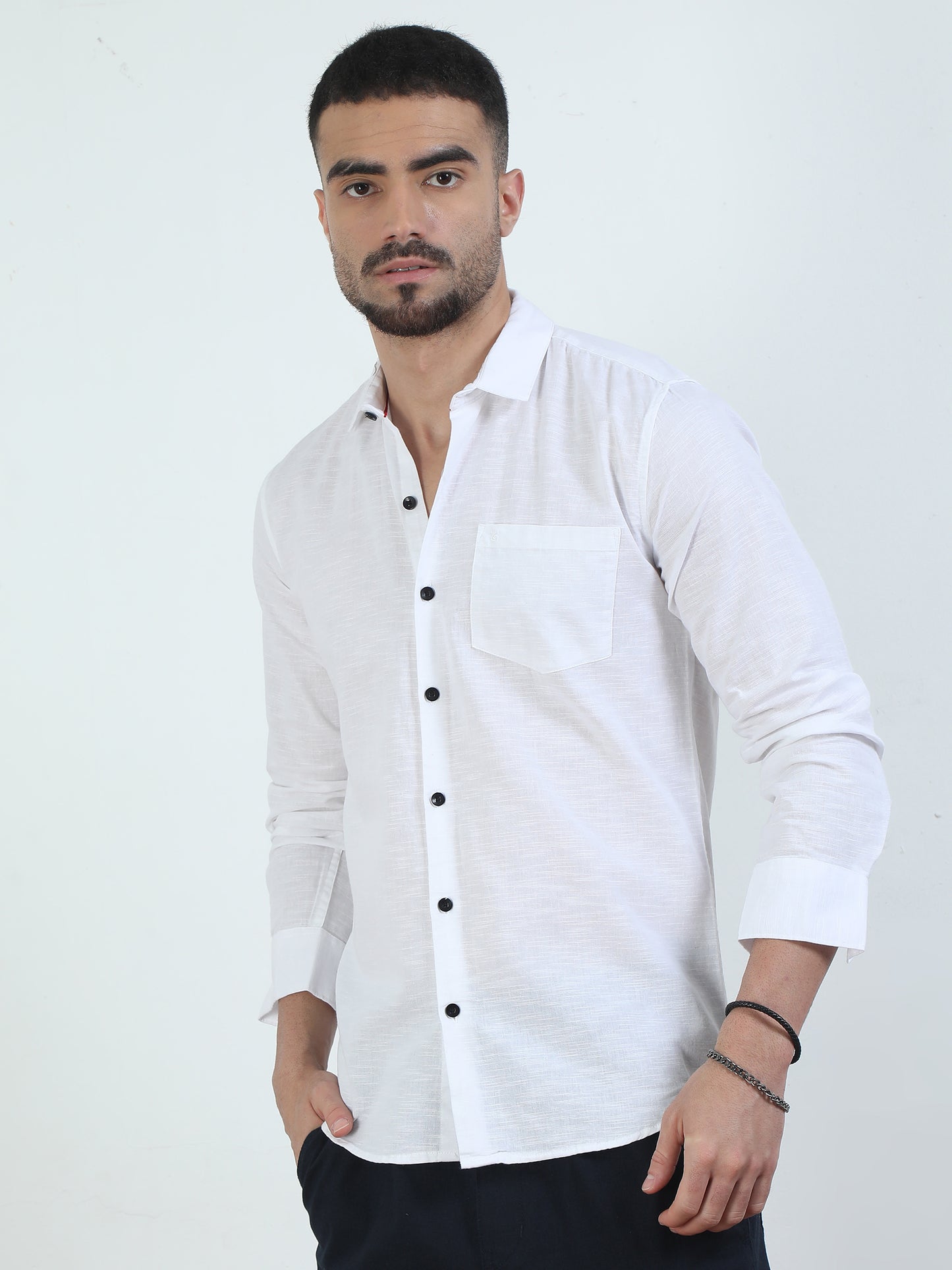 Pure Tone Slub White Shirt For Men​