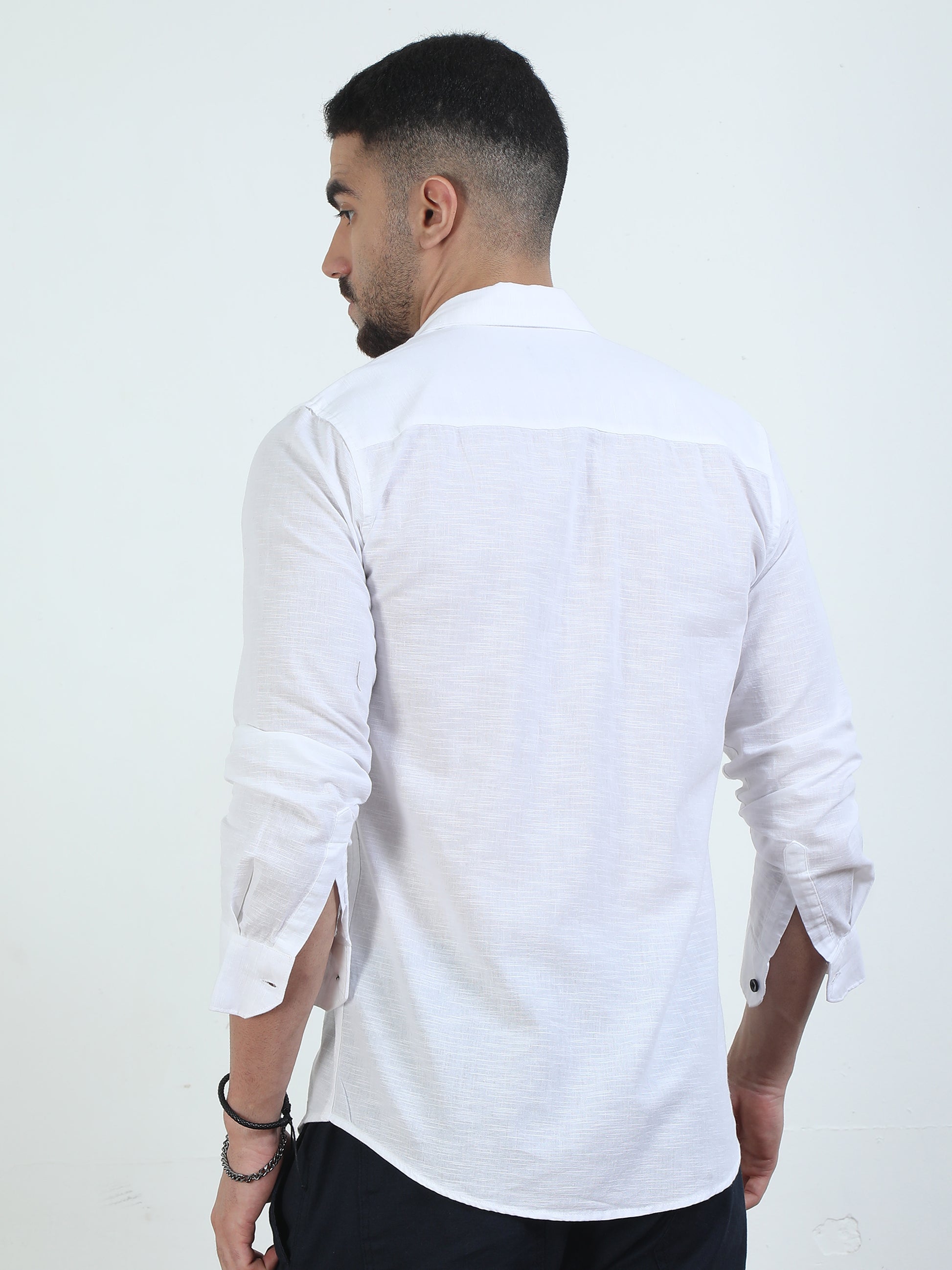 Pure Tone Slub White Shirt For Men​