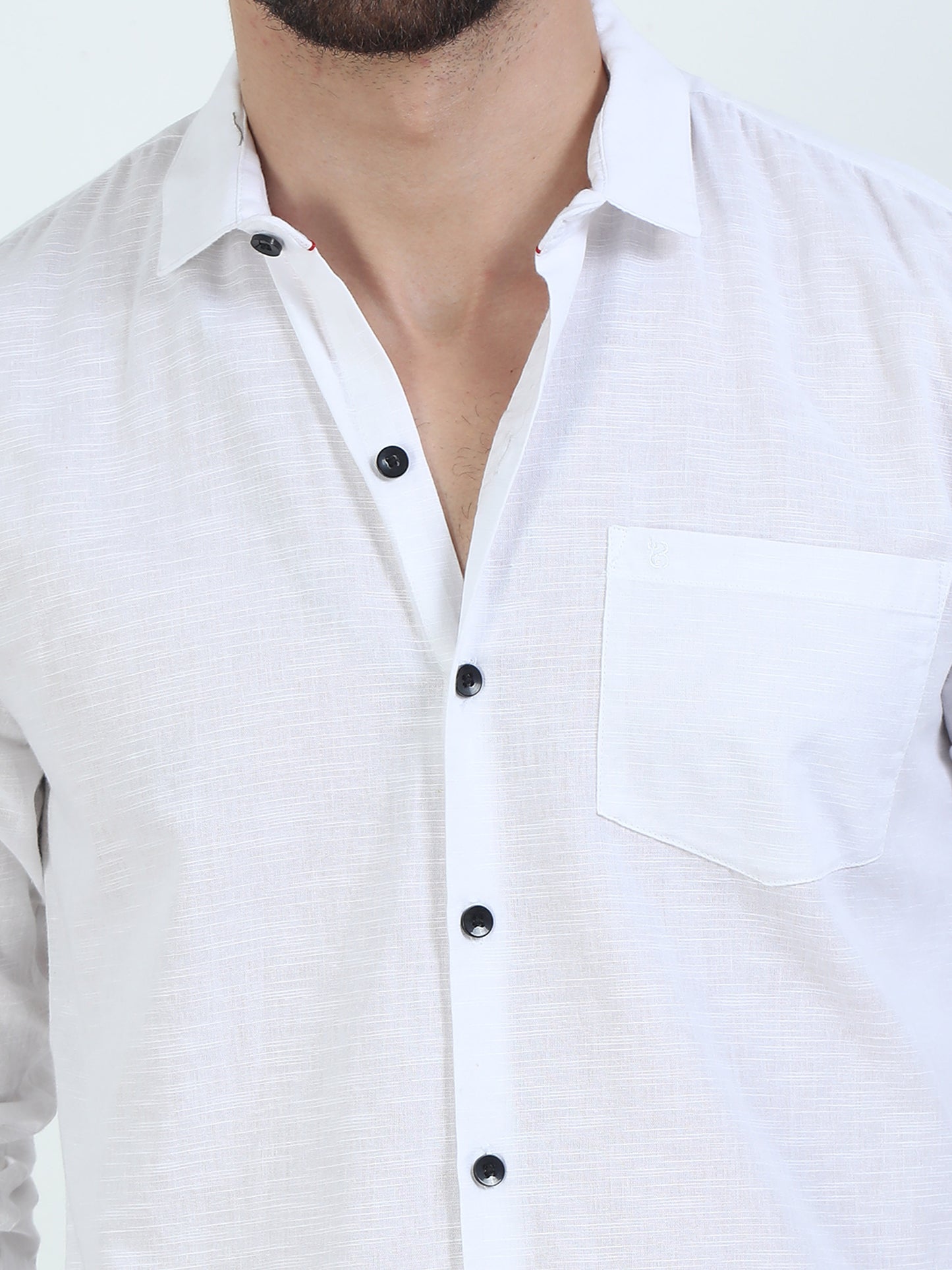 Pure Tone Slub White Shirt For Men​