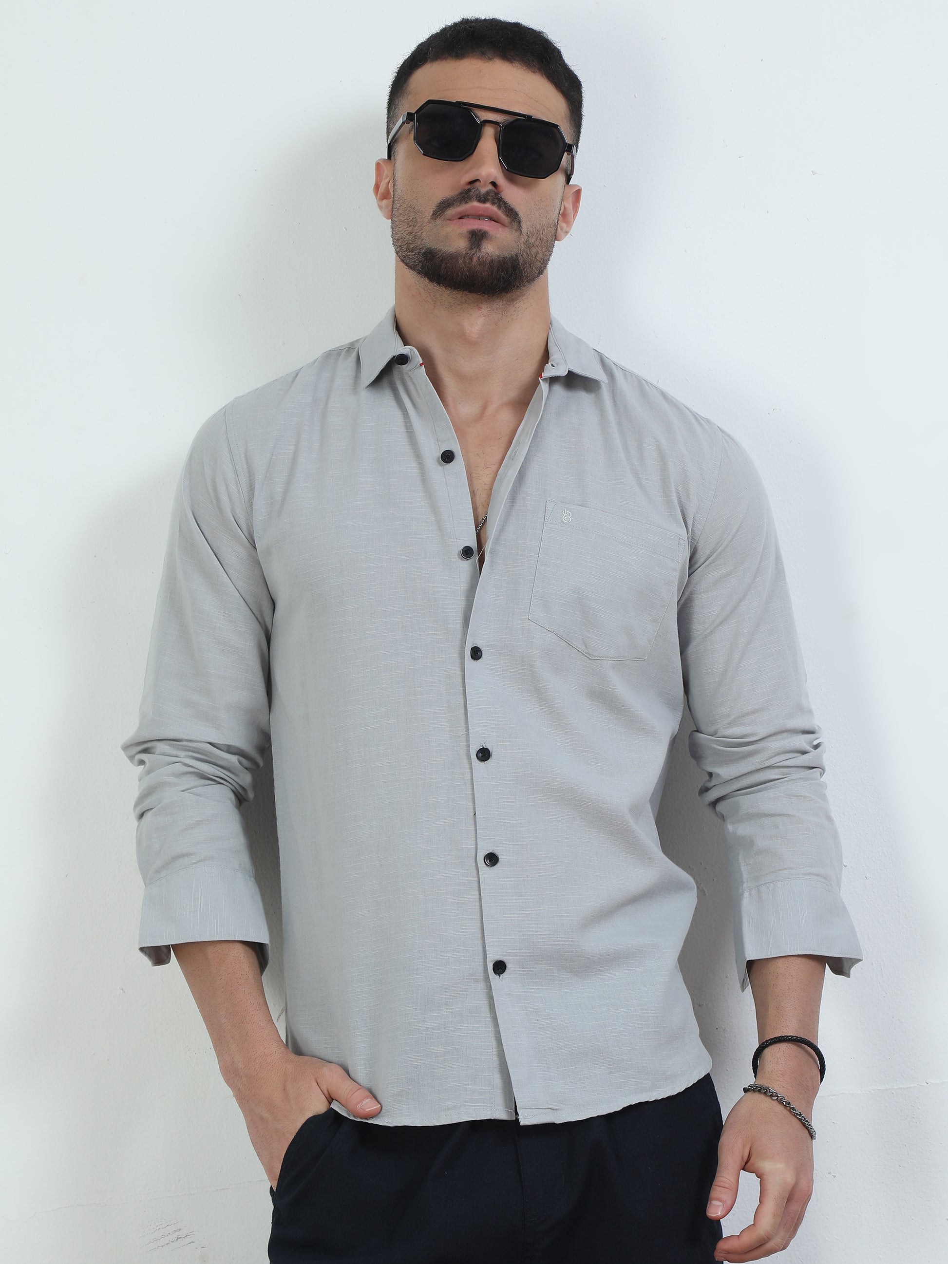 Pure Tone Slub Grey Shirt Mens