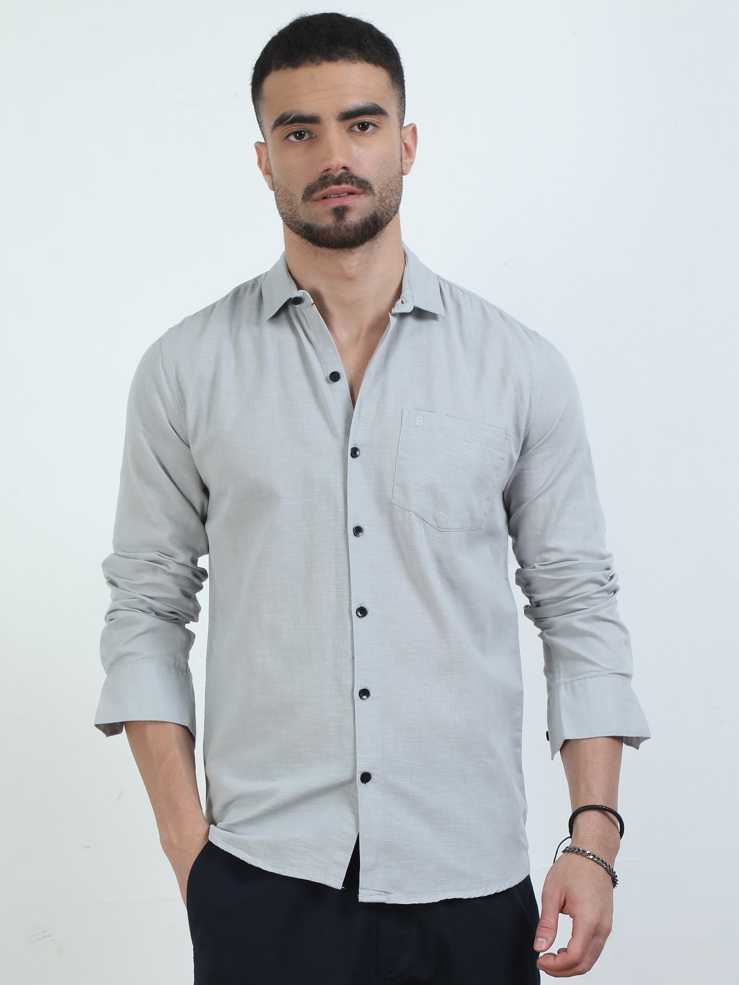 Pure Tone Slub Grey Shirt Mens