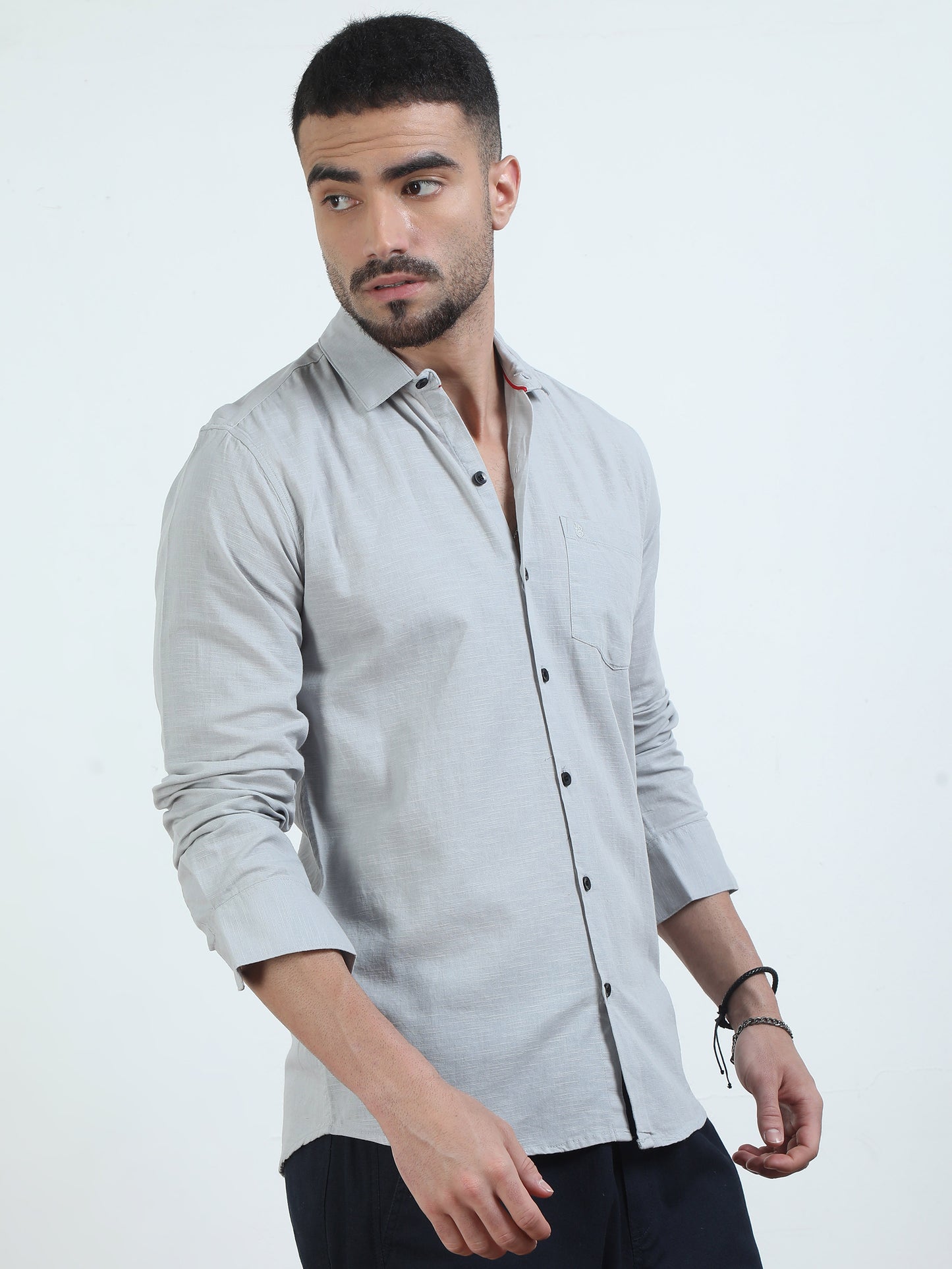 Pure Tone Slub Grey Shirt Mens