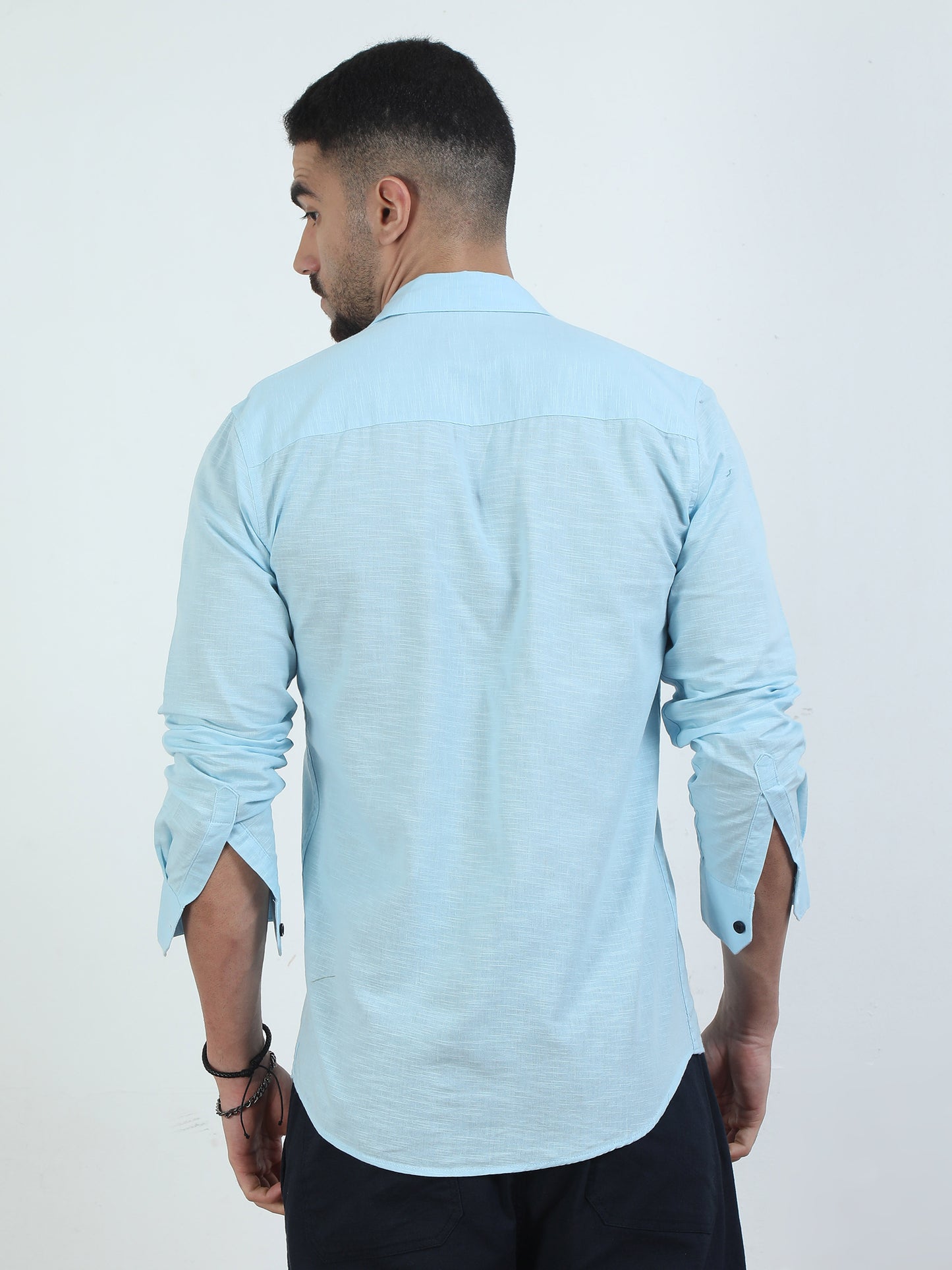 Pure Tone Slub Sky Blue Shirt​ For Men