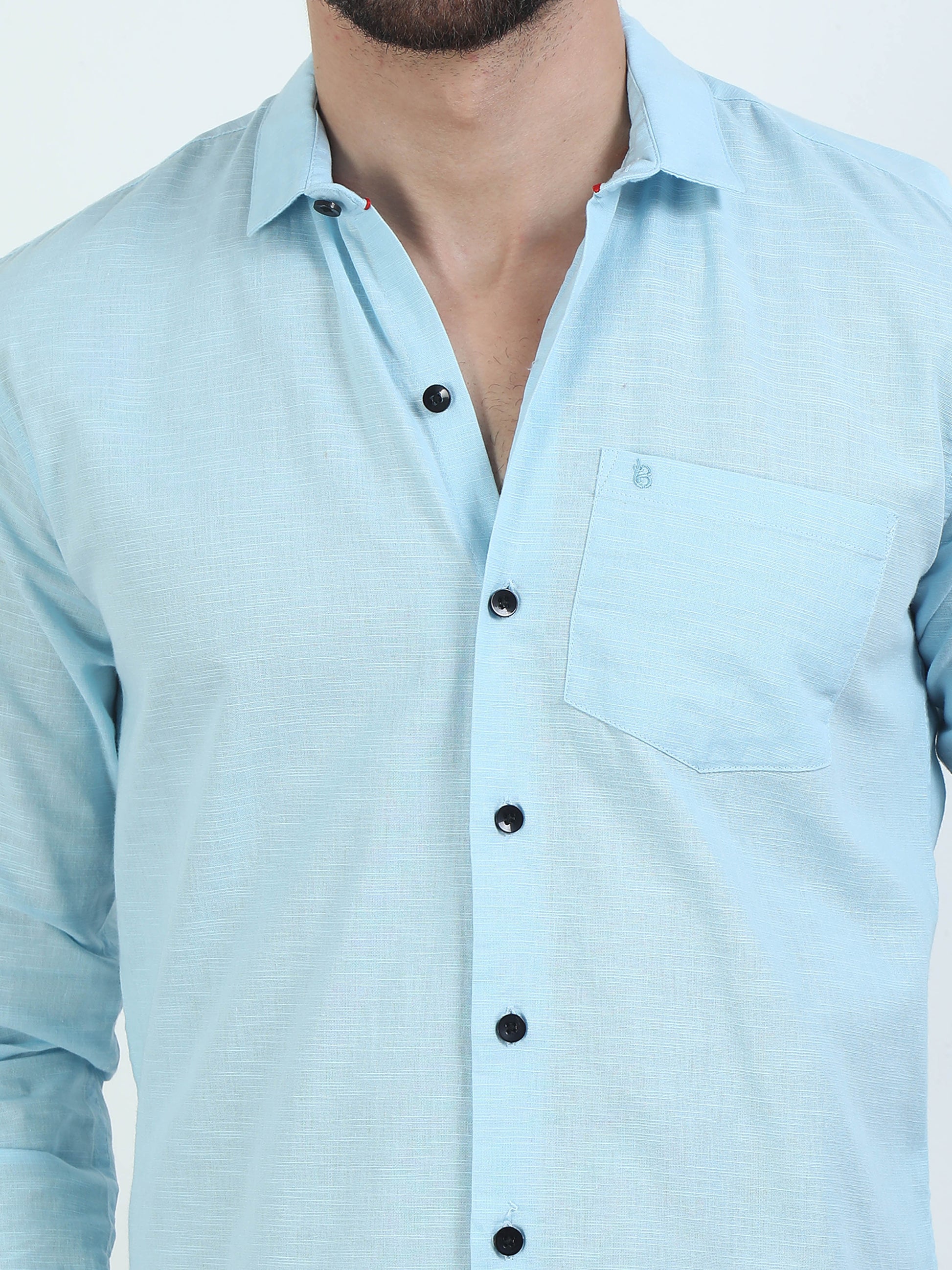 Pure Tone Slub Sky Blue Shirt​ For Men