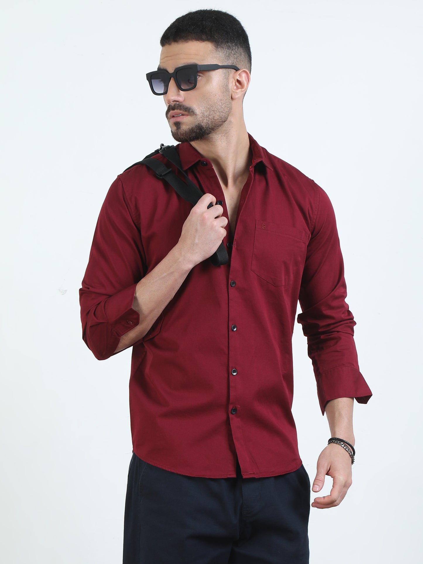 Pure Tone Red Shirt For Men