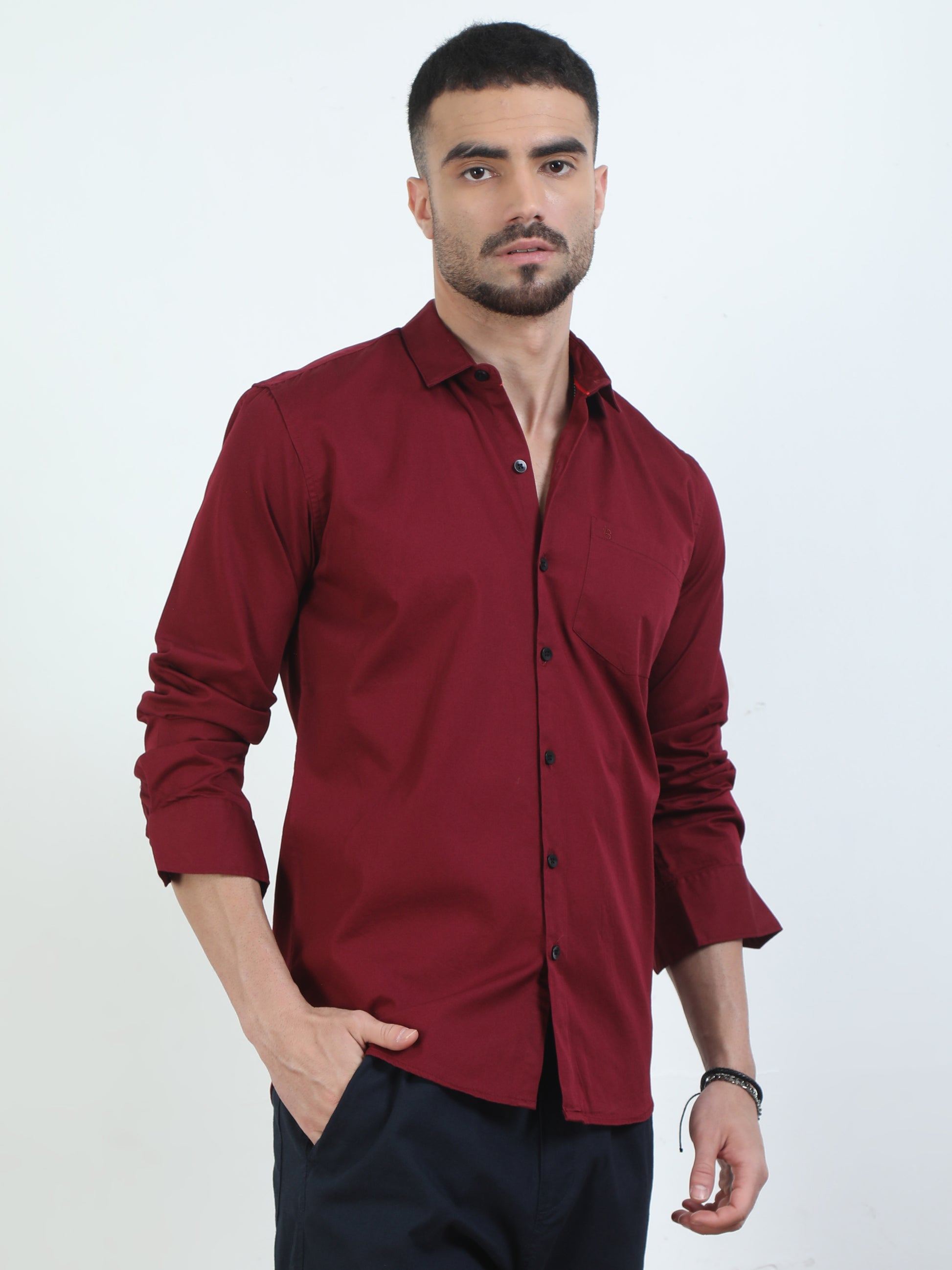 Pure Tone Red Shirt For Men