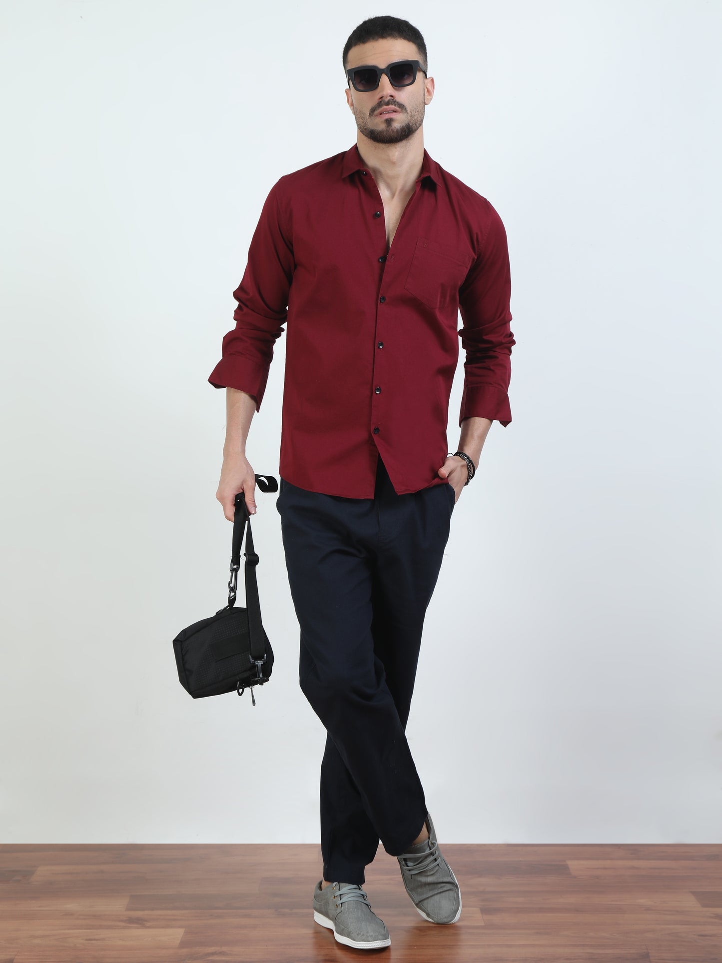 Pure Tone Red Shirt For Men