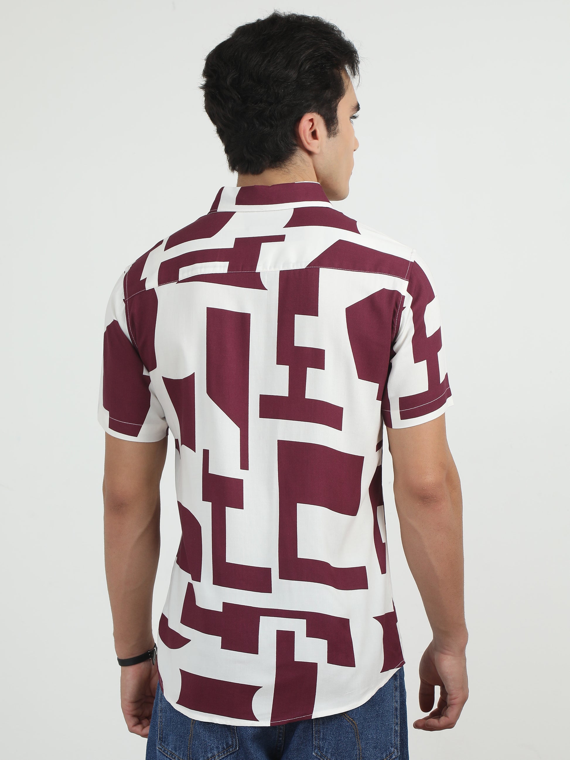 White & Maroon Printed Shirt For Men