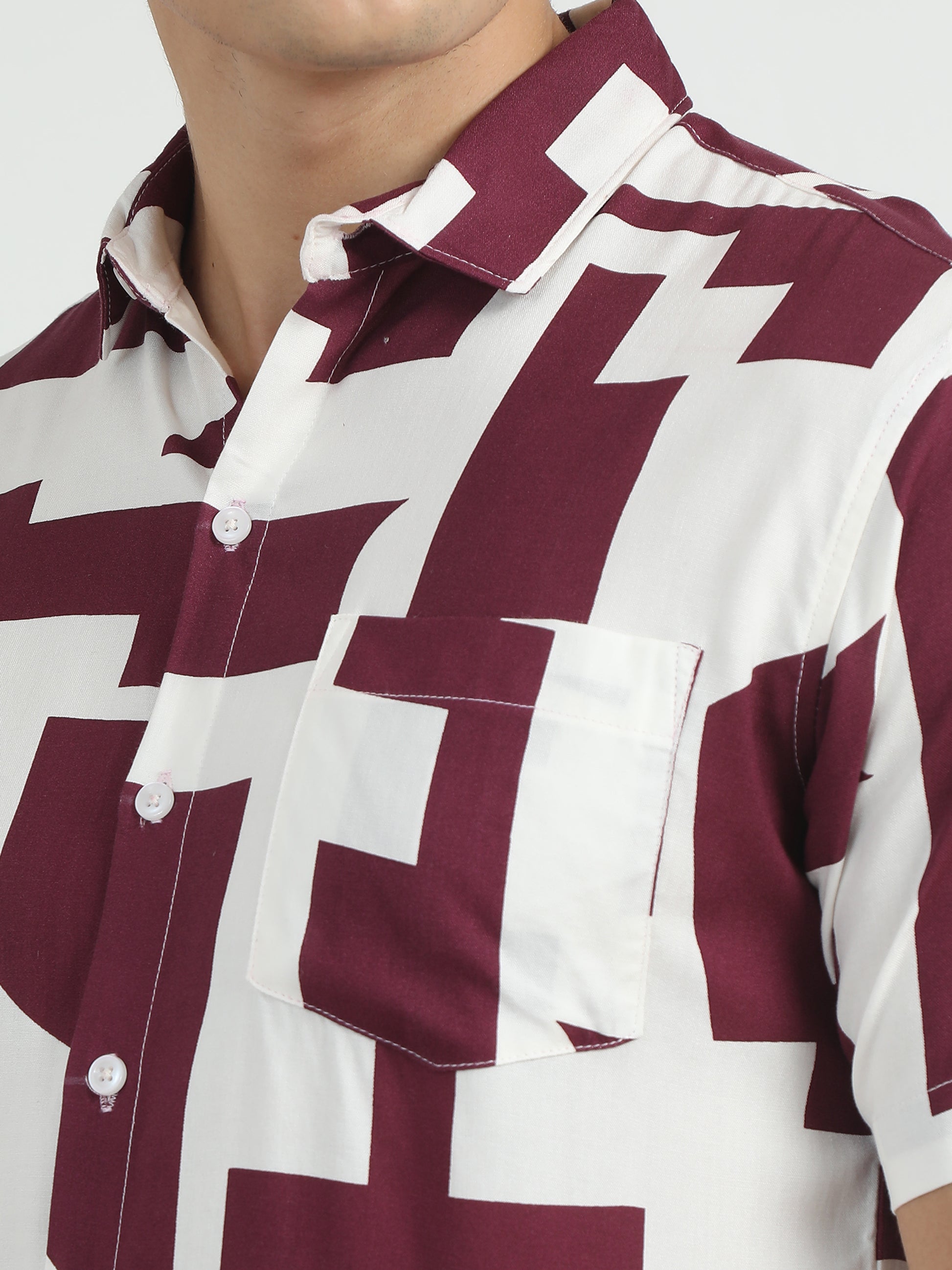 White & Maroon Printed Shirt For Men