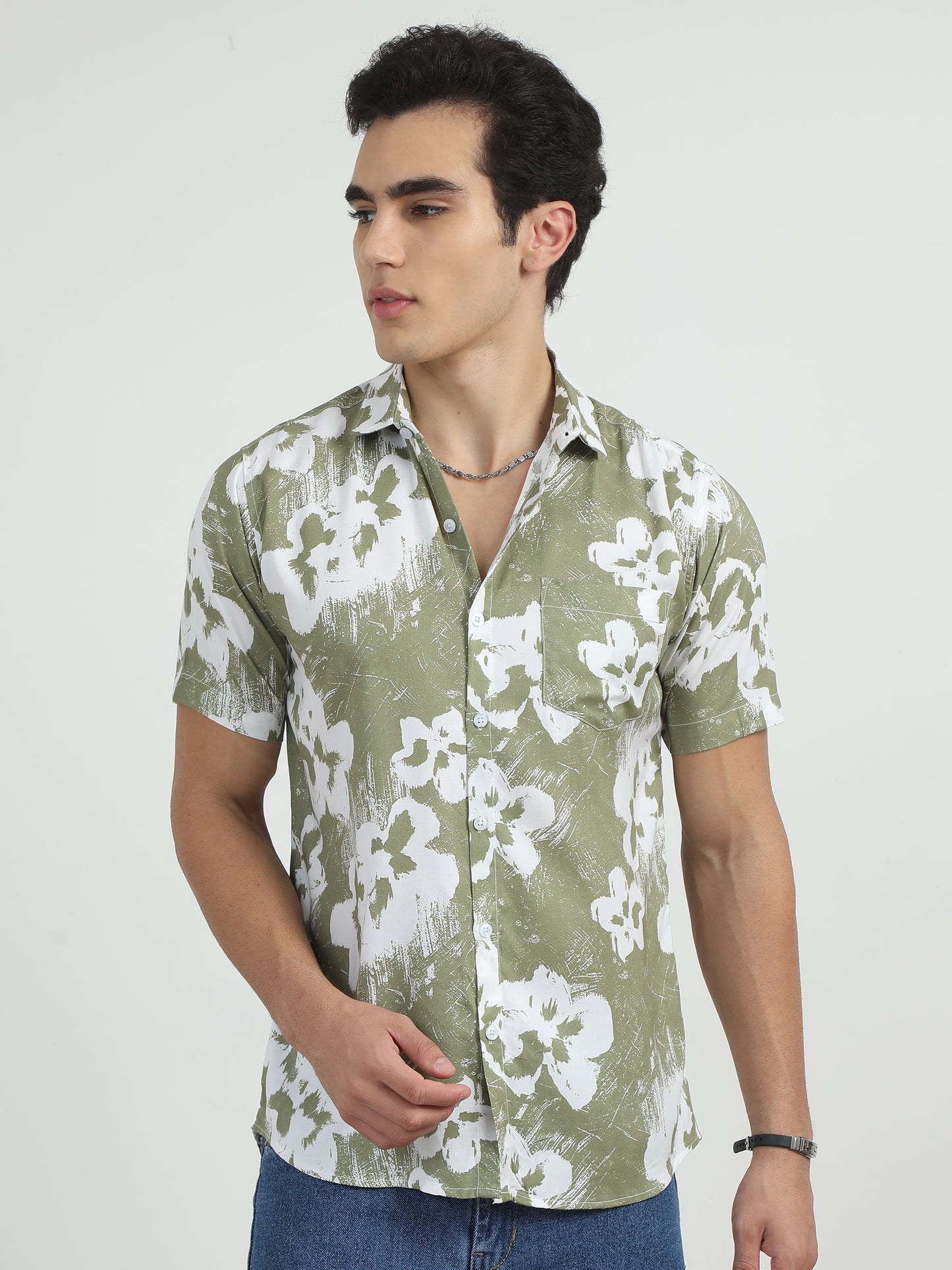  Pistachio Green Printed Shirt For Men