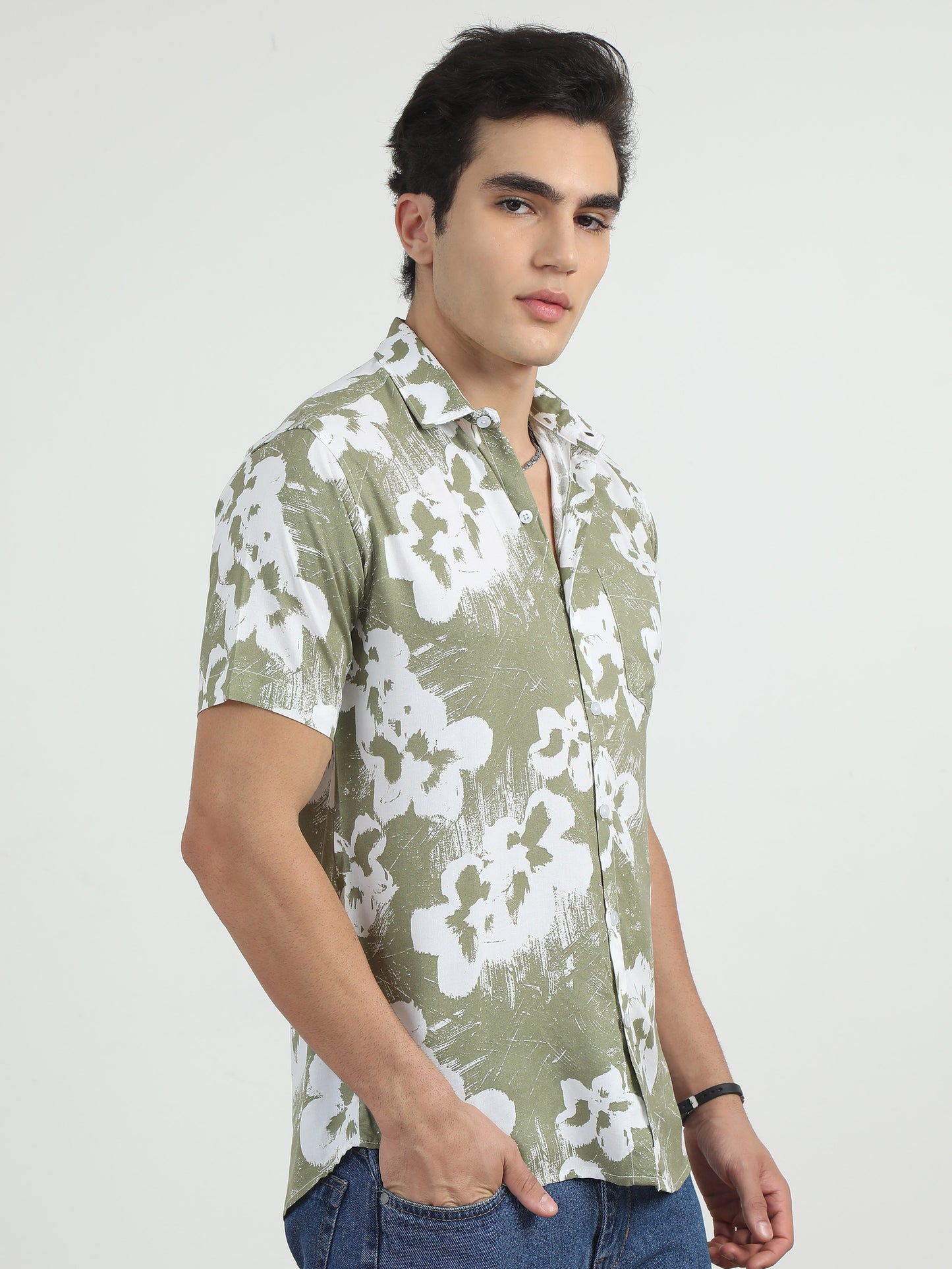  Pistachio Green Printed Shirt For Men