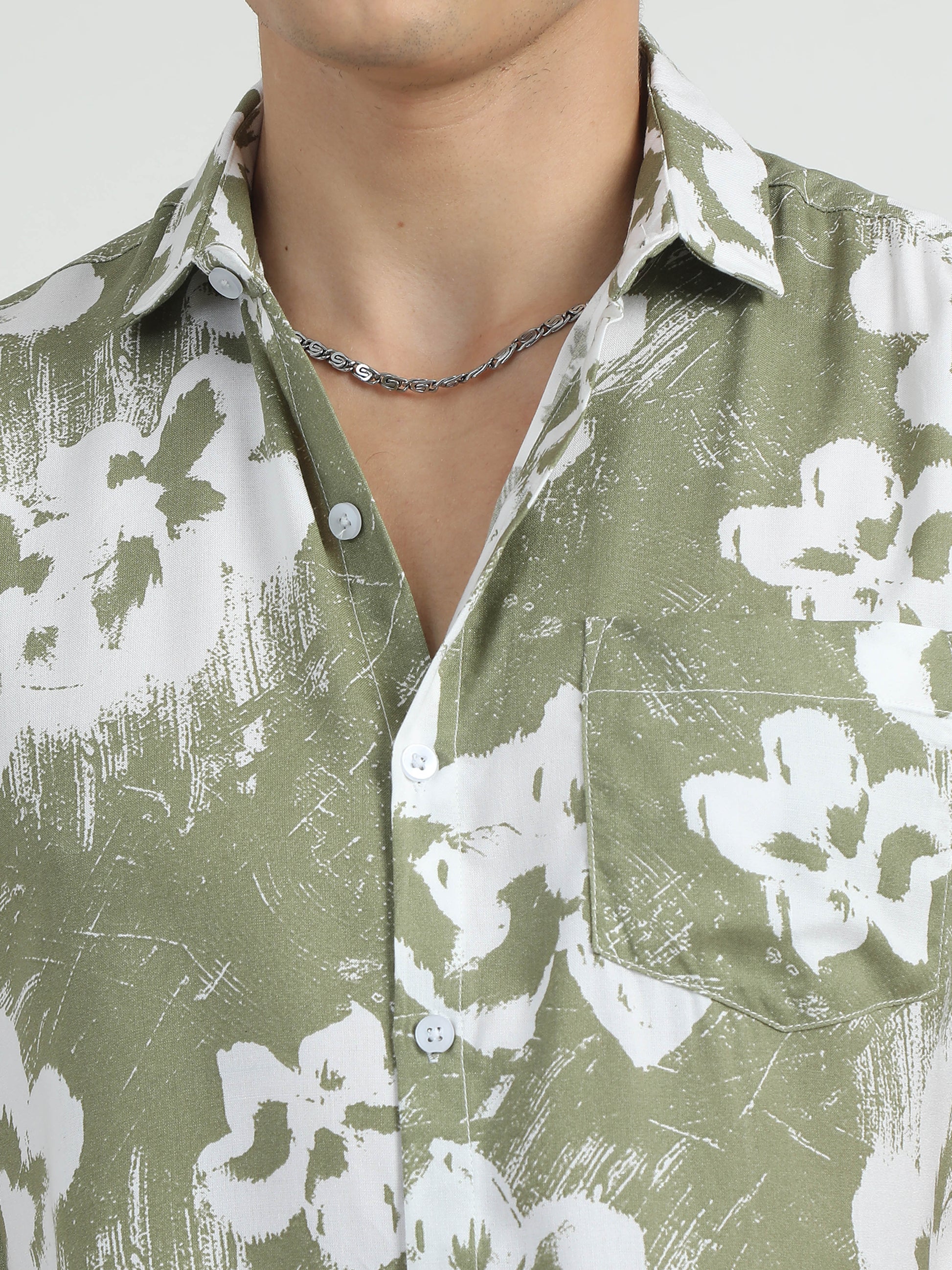  Pistachio Green Printed Shirt For Men