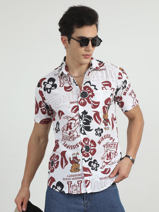 Floral Red And Black Shirt For Men