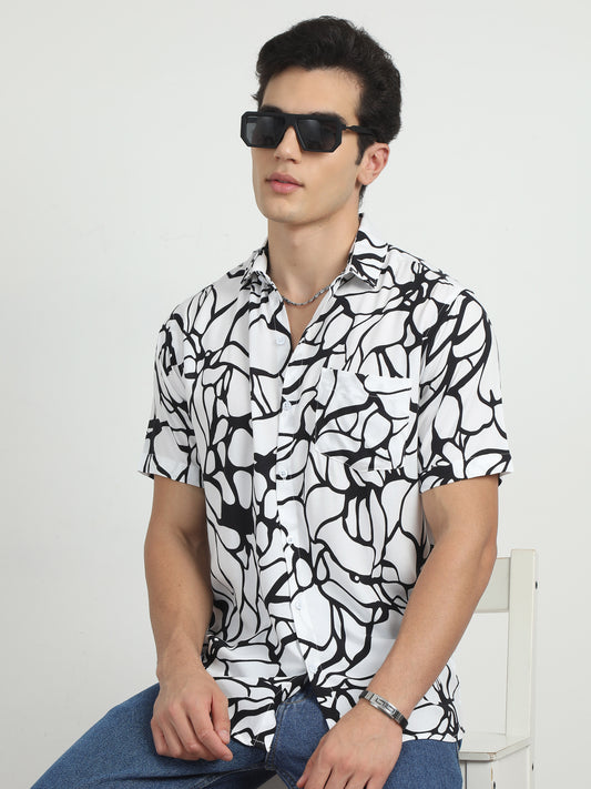 Floral Black And White Shirt for Men 