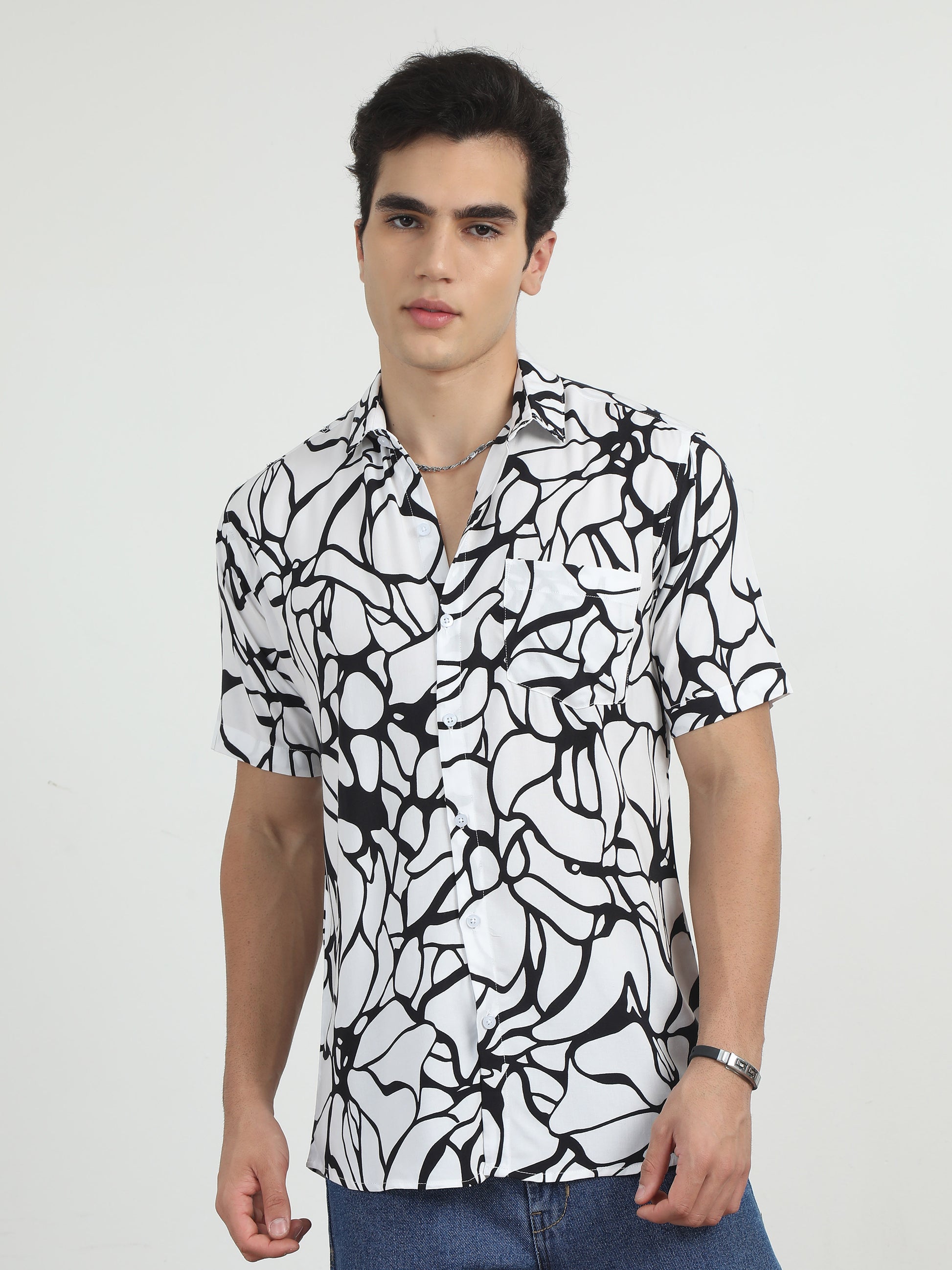 Floral Black And White Shirt for Men 