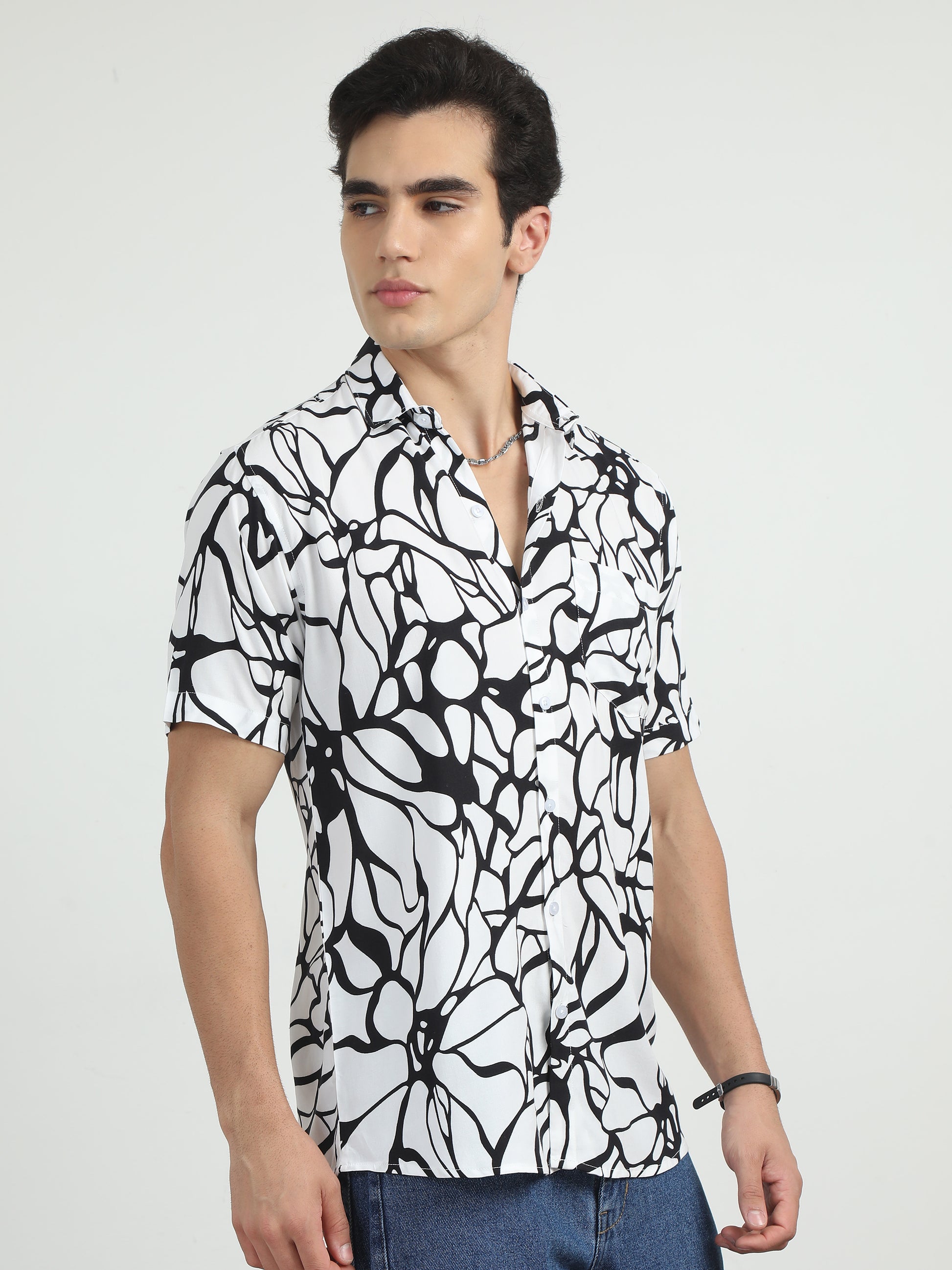 Floral Black And White Shirt for Men 