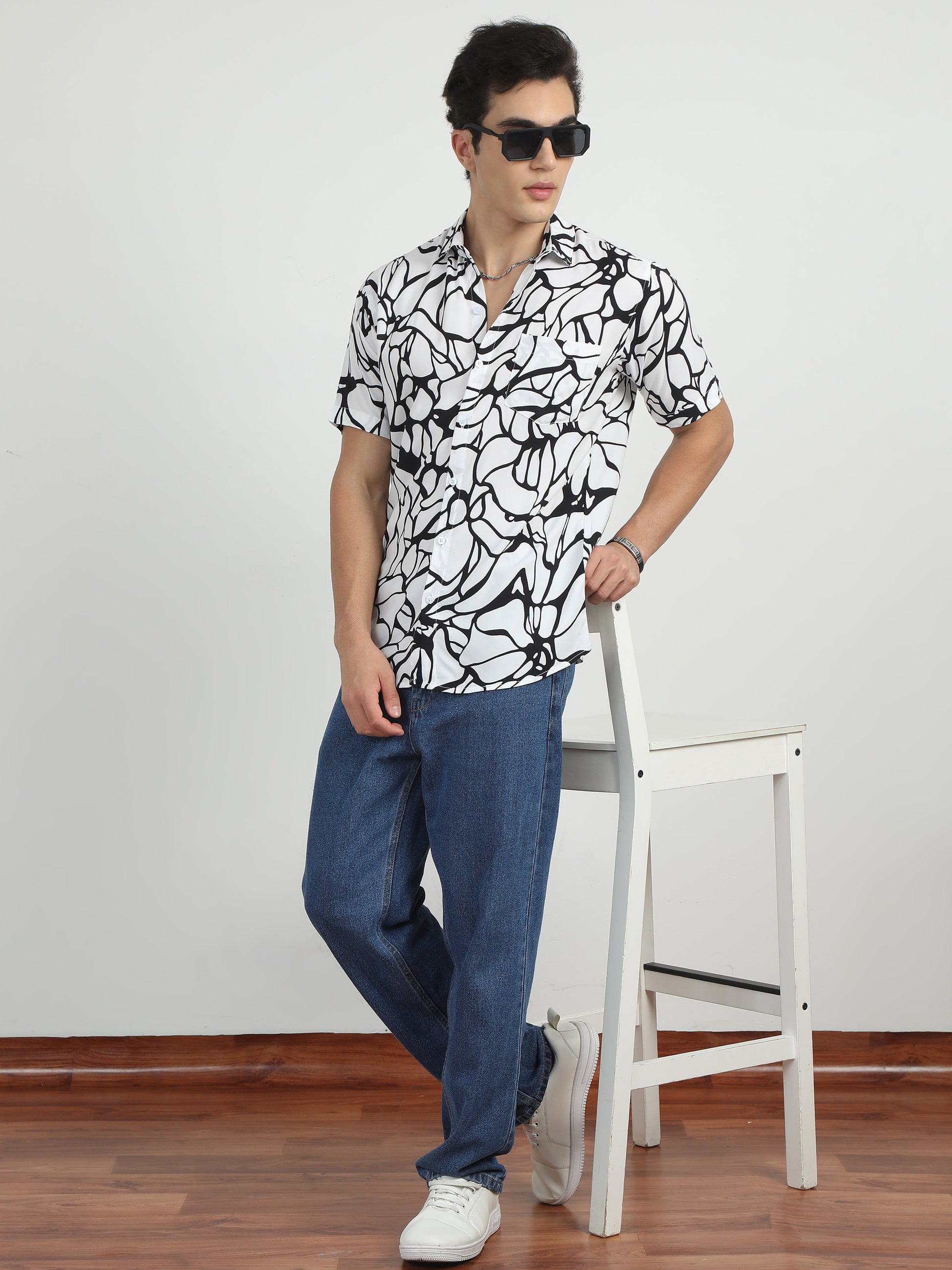 Floral Black And White Shirt for Men 