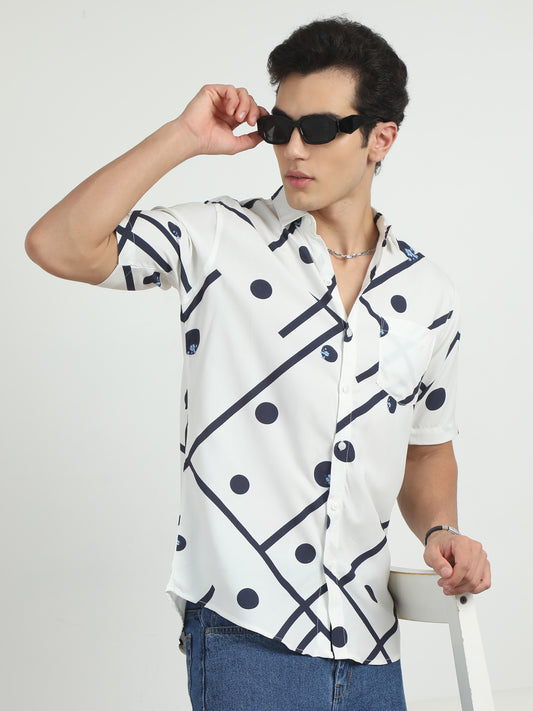 Ball Printed Navy Blue And White Shirt For Men 