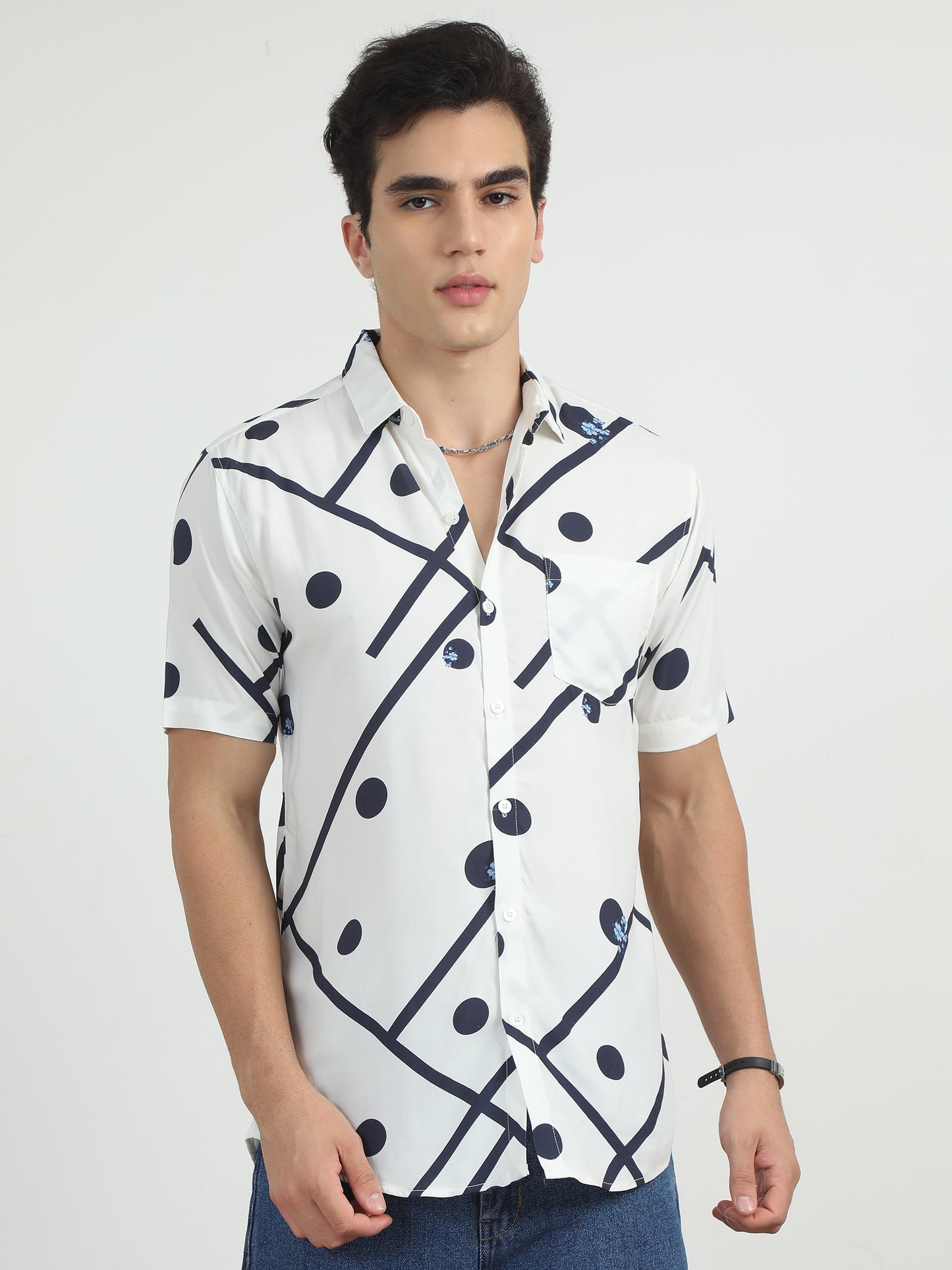 Ball Printed Navy Blue And White Shirt For Men 