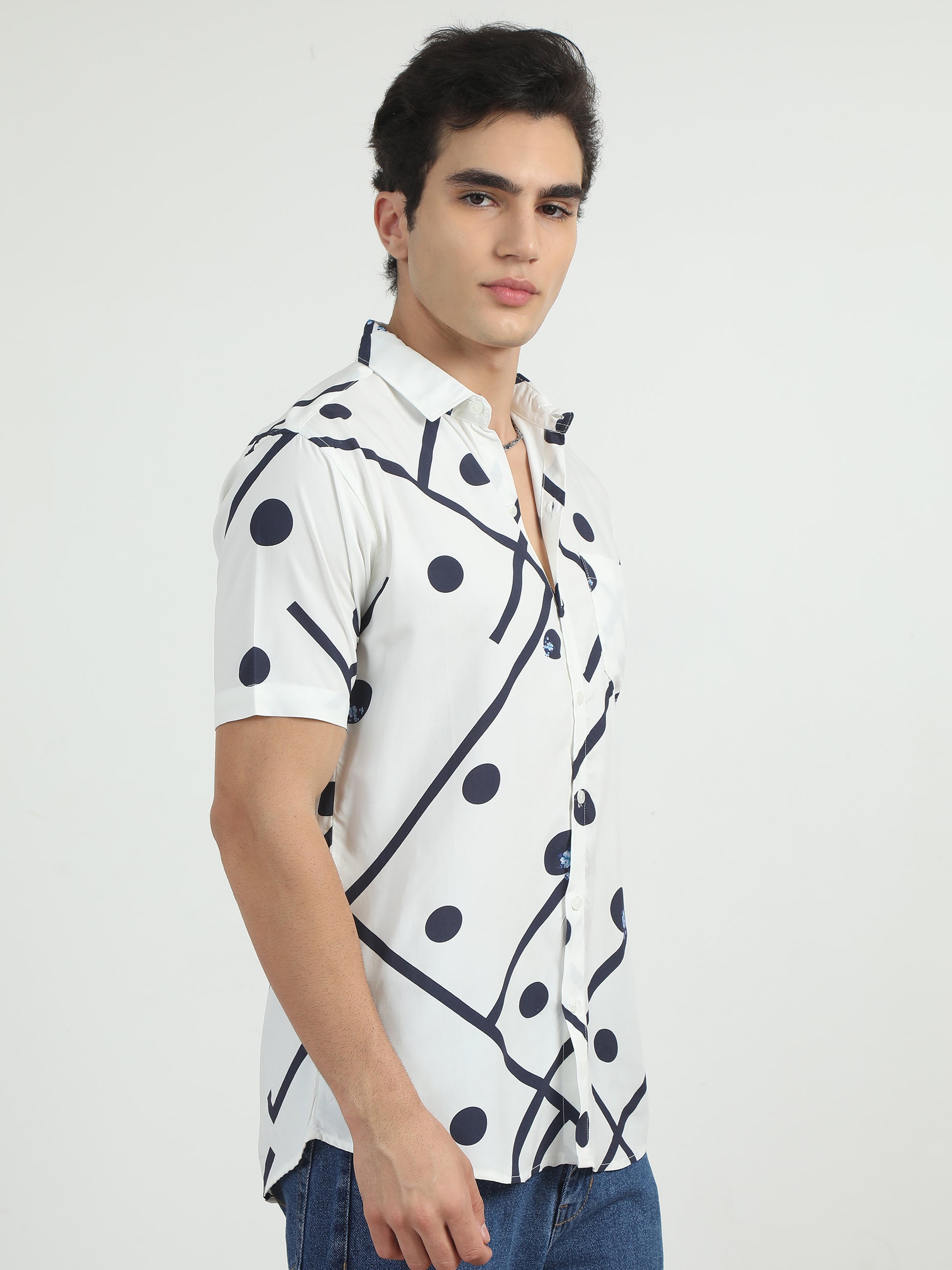 Ball Printed Navy Blue And White Shirt For Men 