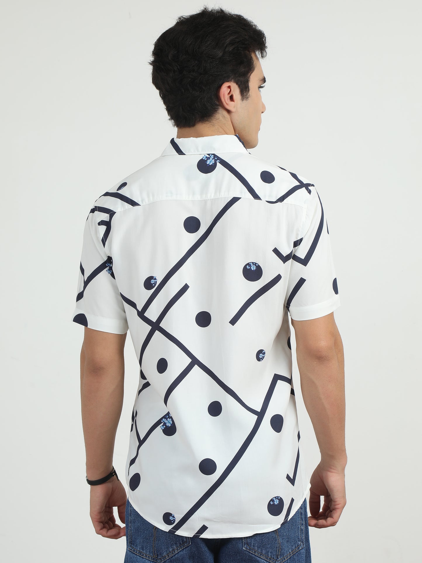 Ball Printed Navy Blue And White Shirt For Men 