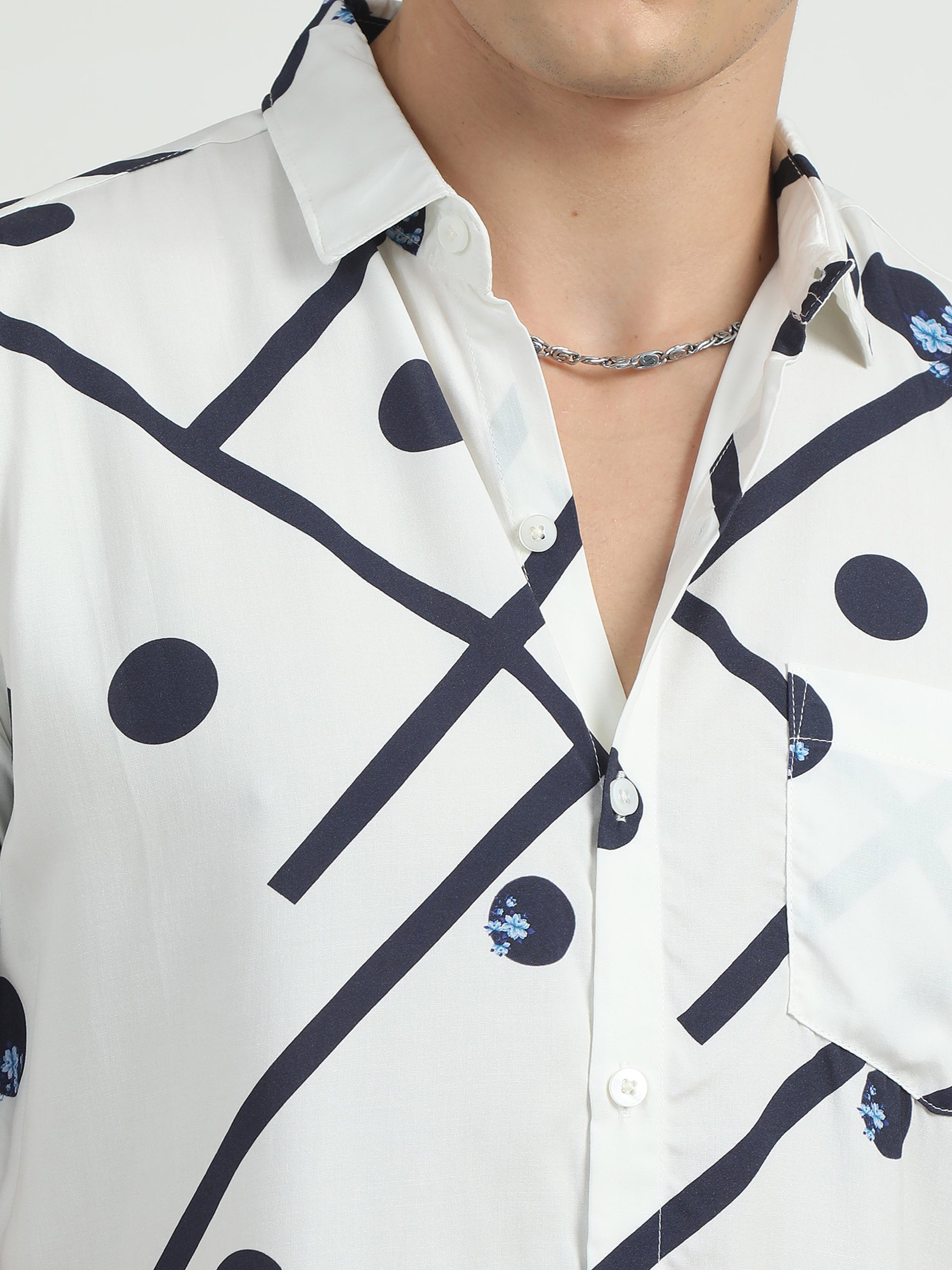 Ball Printed Navy Blue And White Shirt For Men 