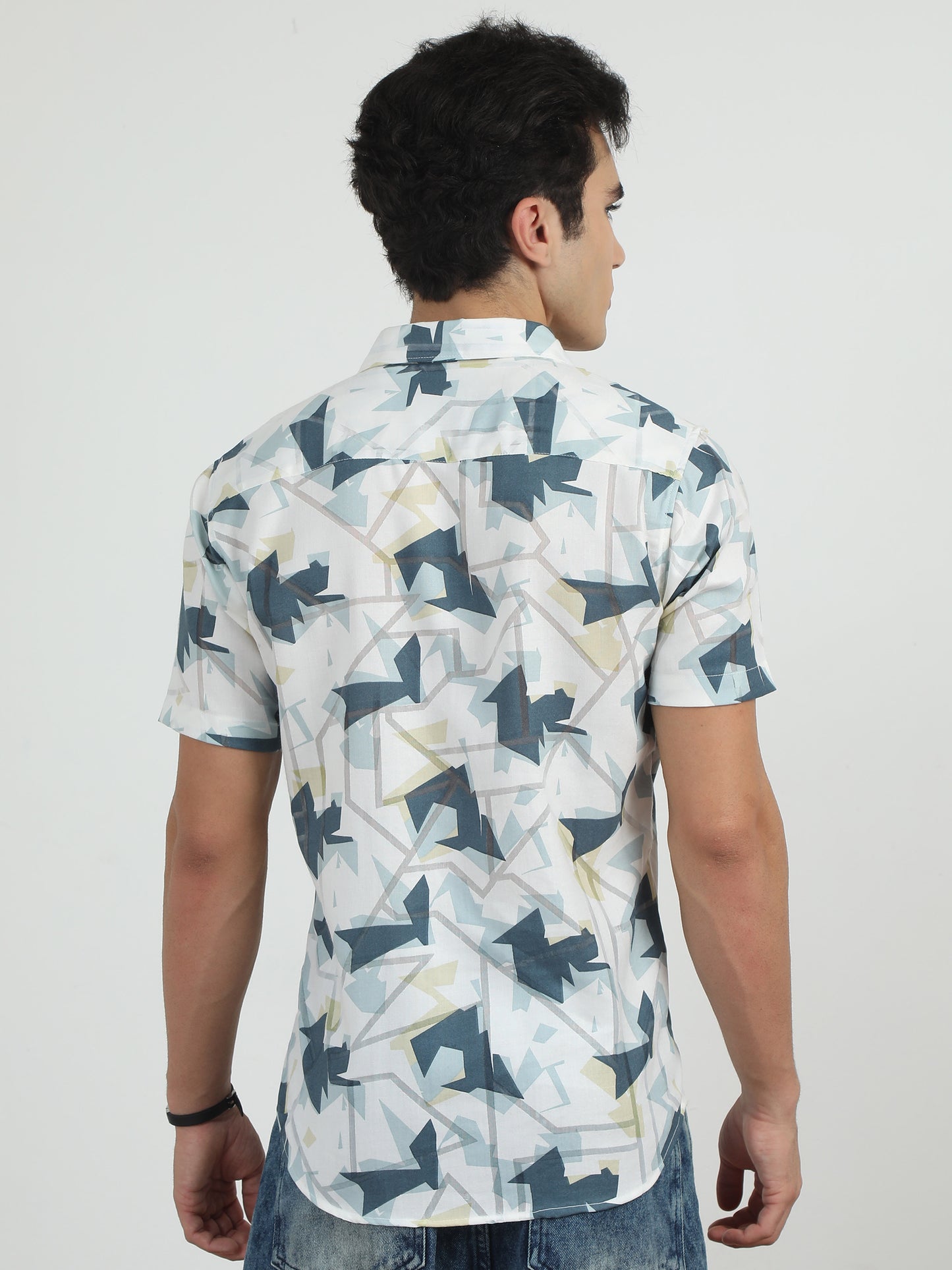 Teal Blue Geometric Printed Shirt