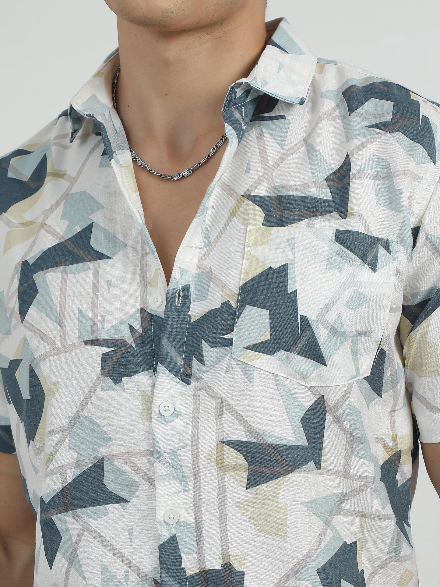 Teal Blue Geometric Printed Shirt