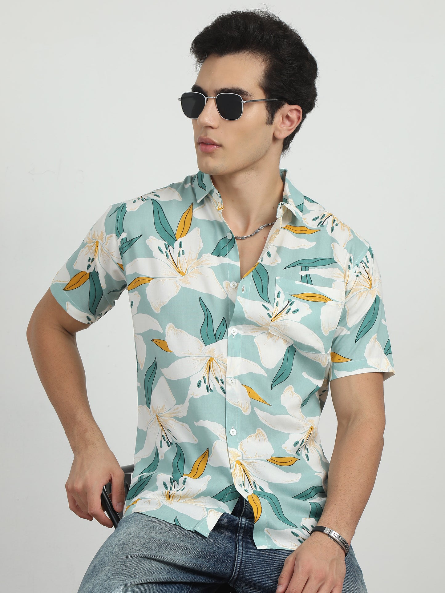  Lily Printed Light Green Printed Shirt For Men 