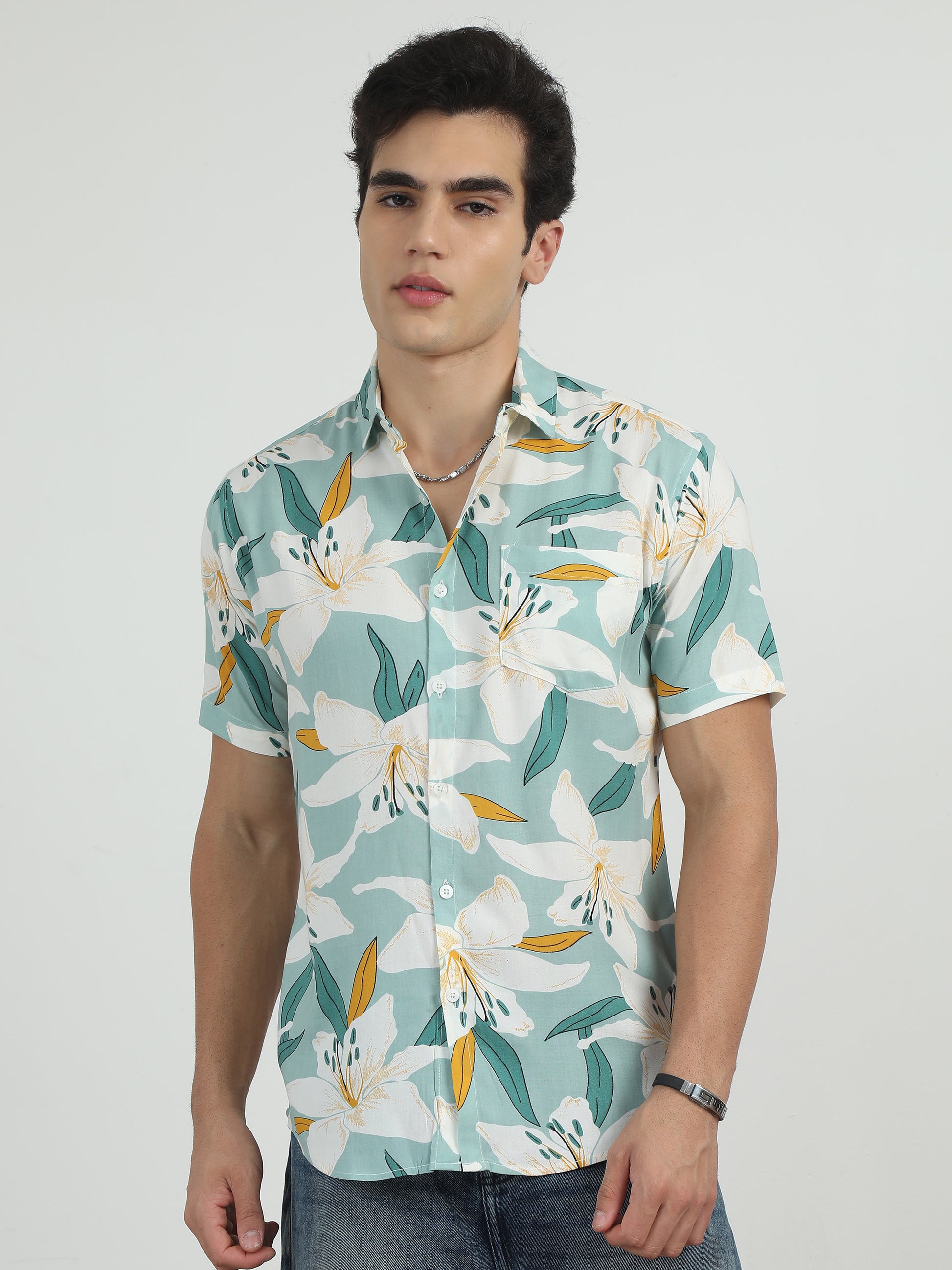  Lily Printed Light Green Printed Shirt For Men 