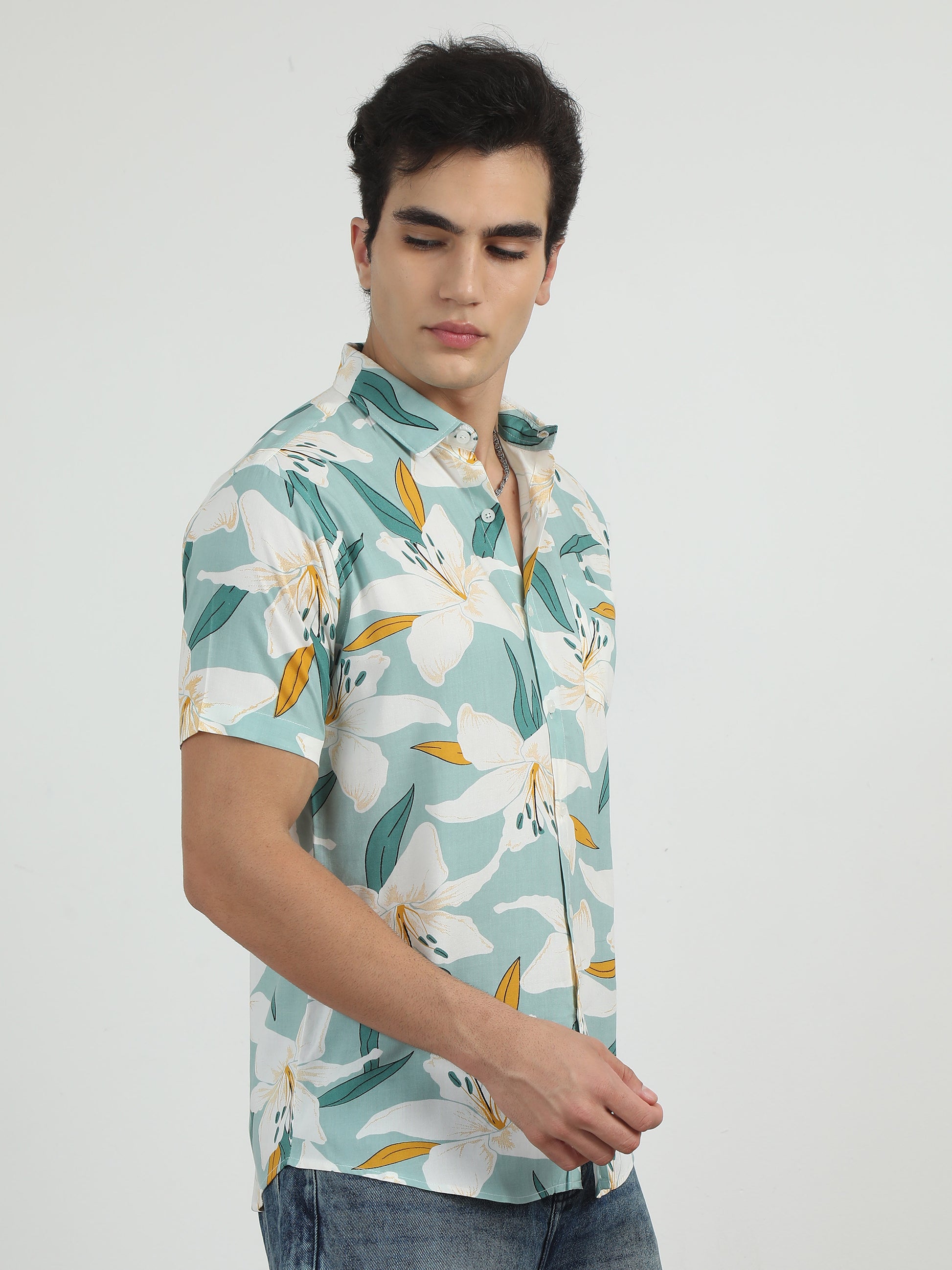  Lily Printed Light Green Printed Shirt For Men 