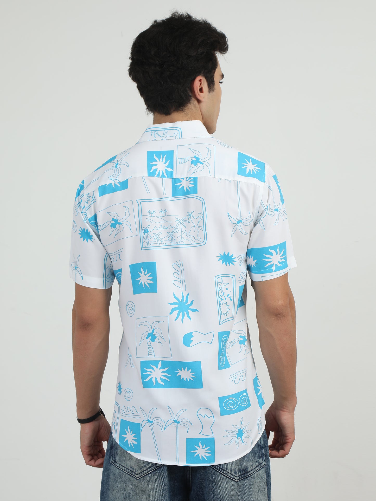 Palm Tree Printed Sky Blue Printed Shirt For Men