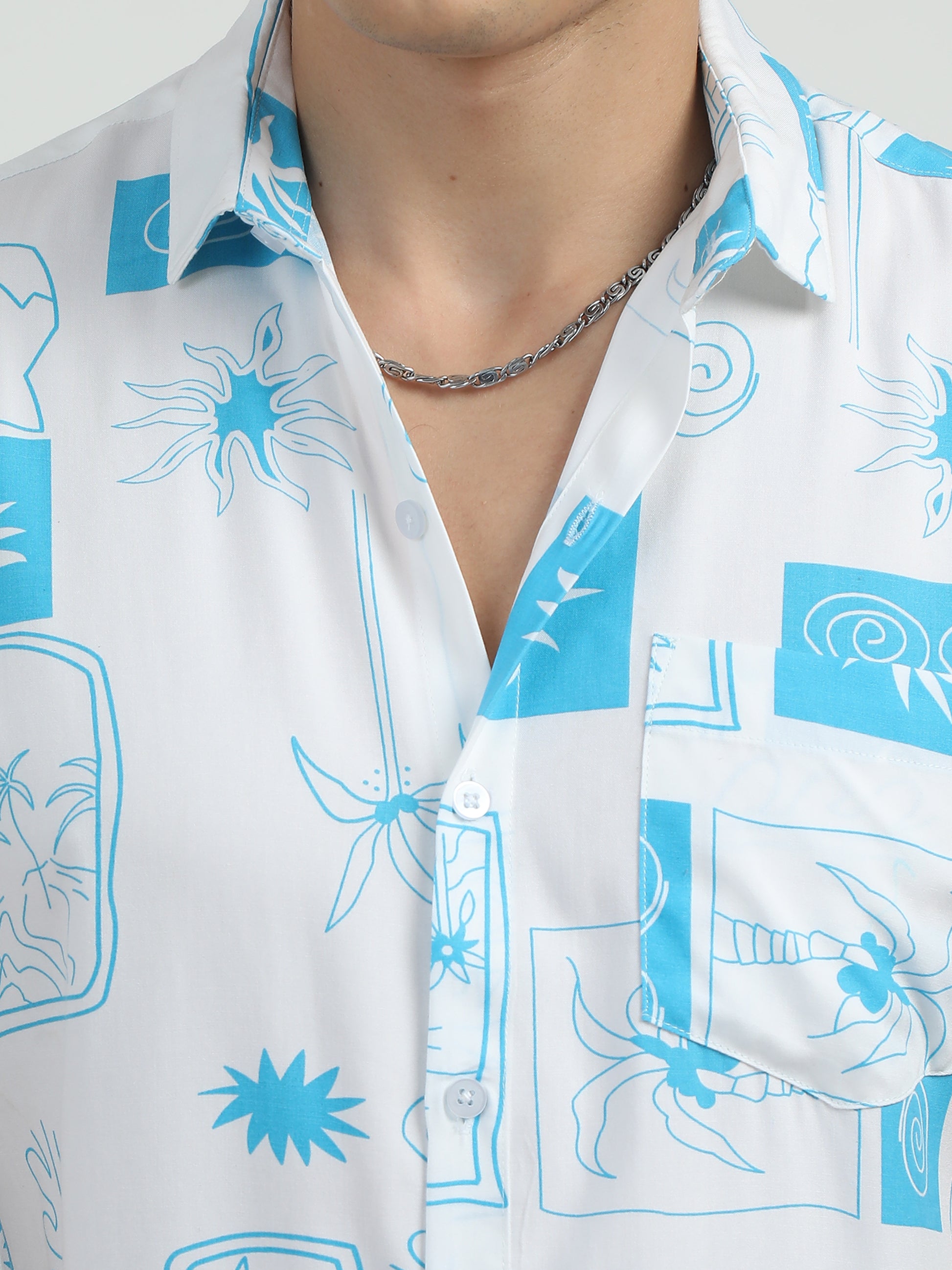 Palm Tree Printed Sky Blue Printed Shirt For Men