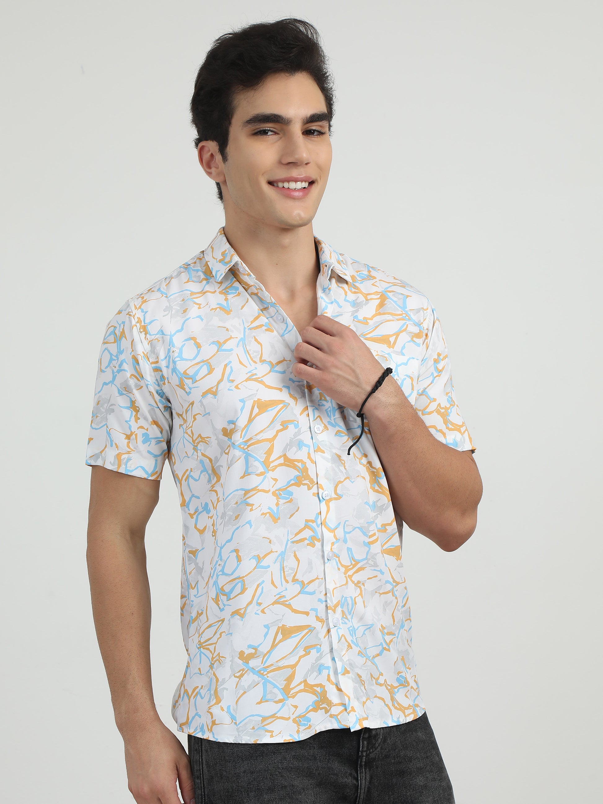  Abstract Light Grey Shirt For Men 