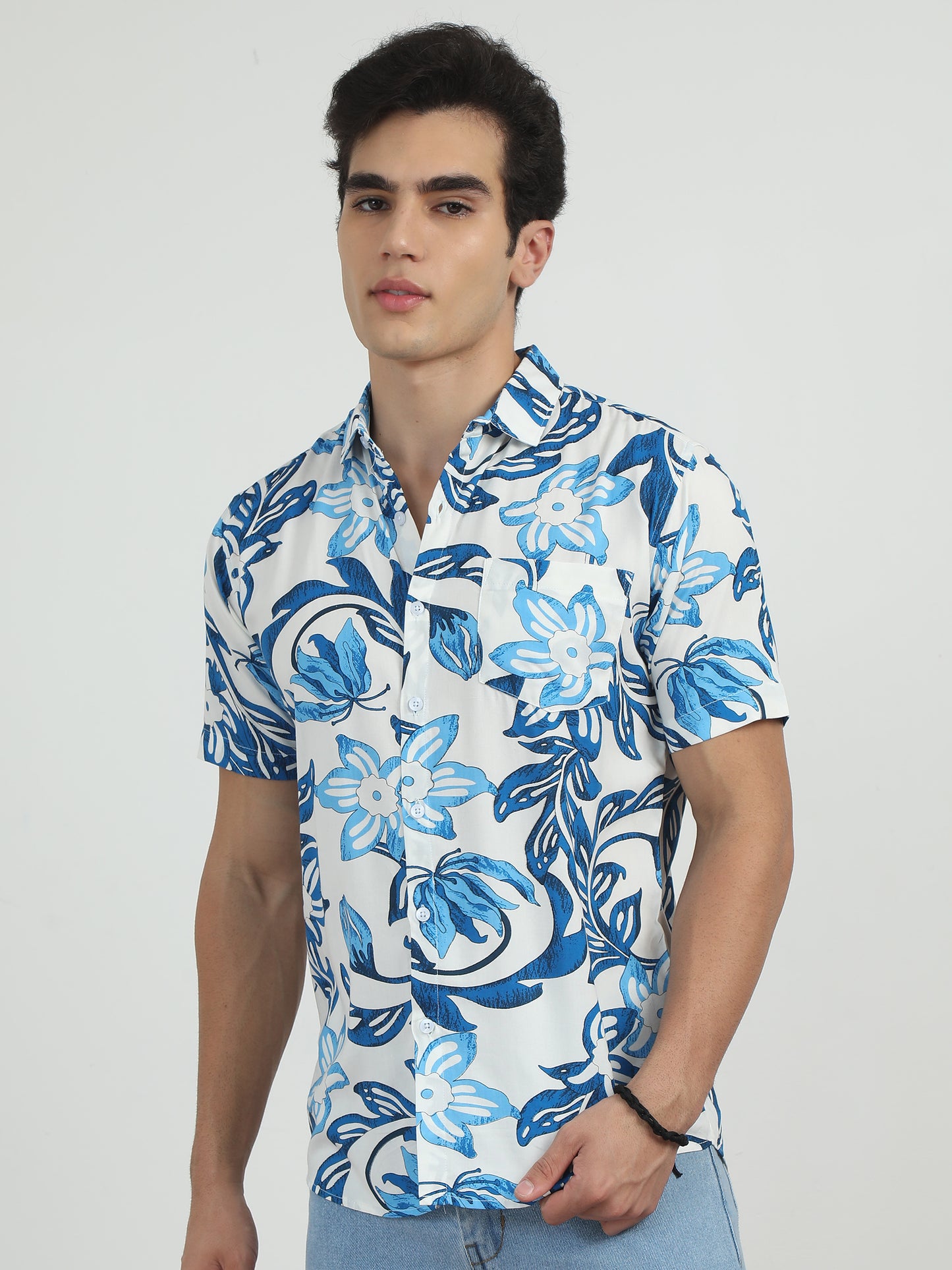 Floral Blue Printed Shirt For Men 