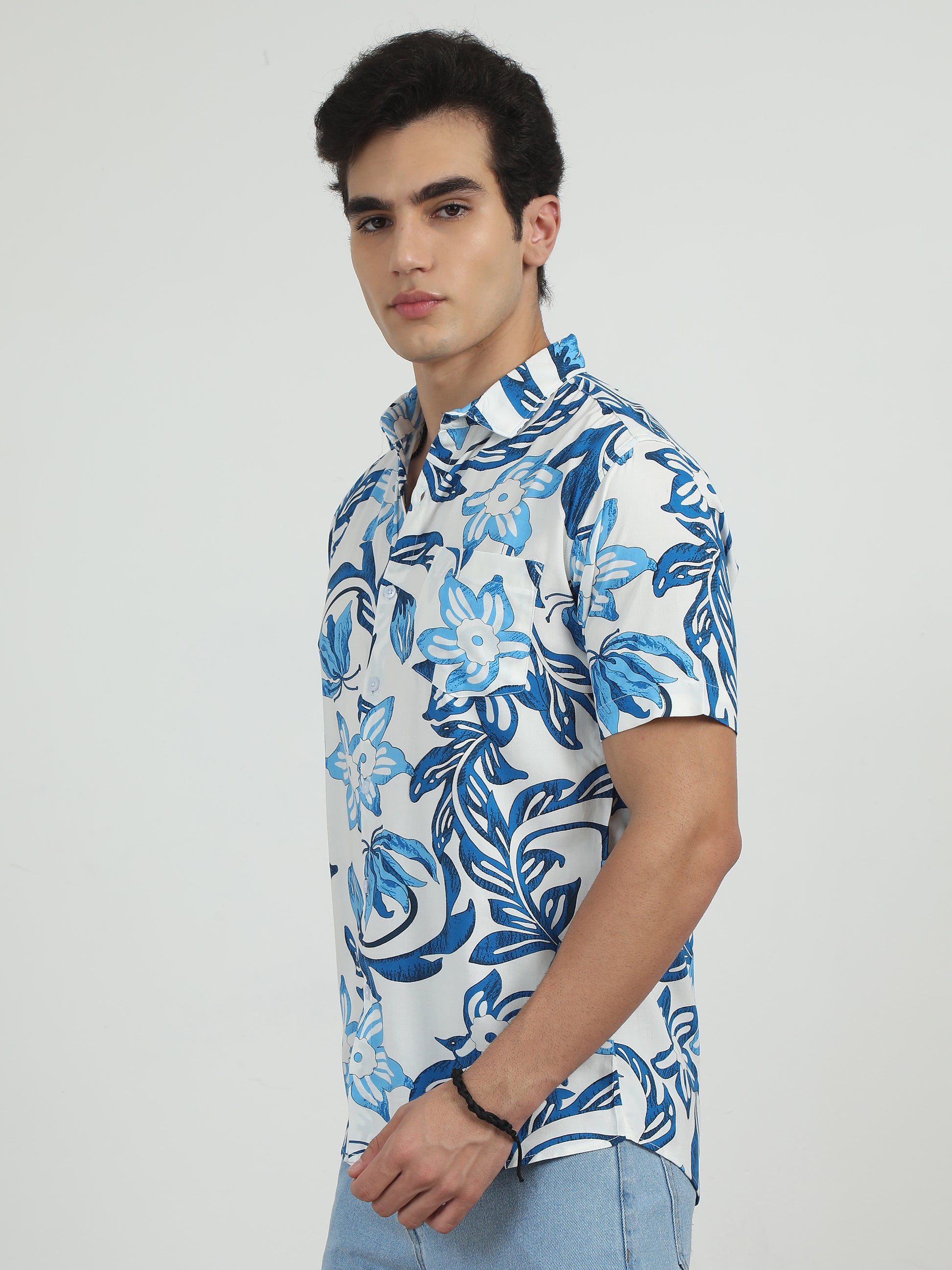 Floral Blue Printed Shirt For Men 