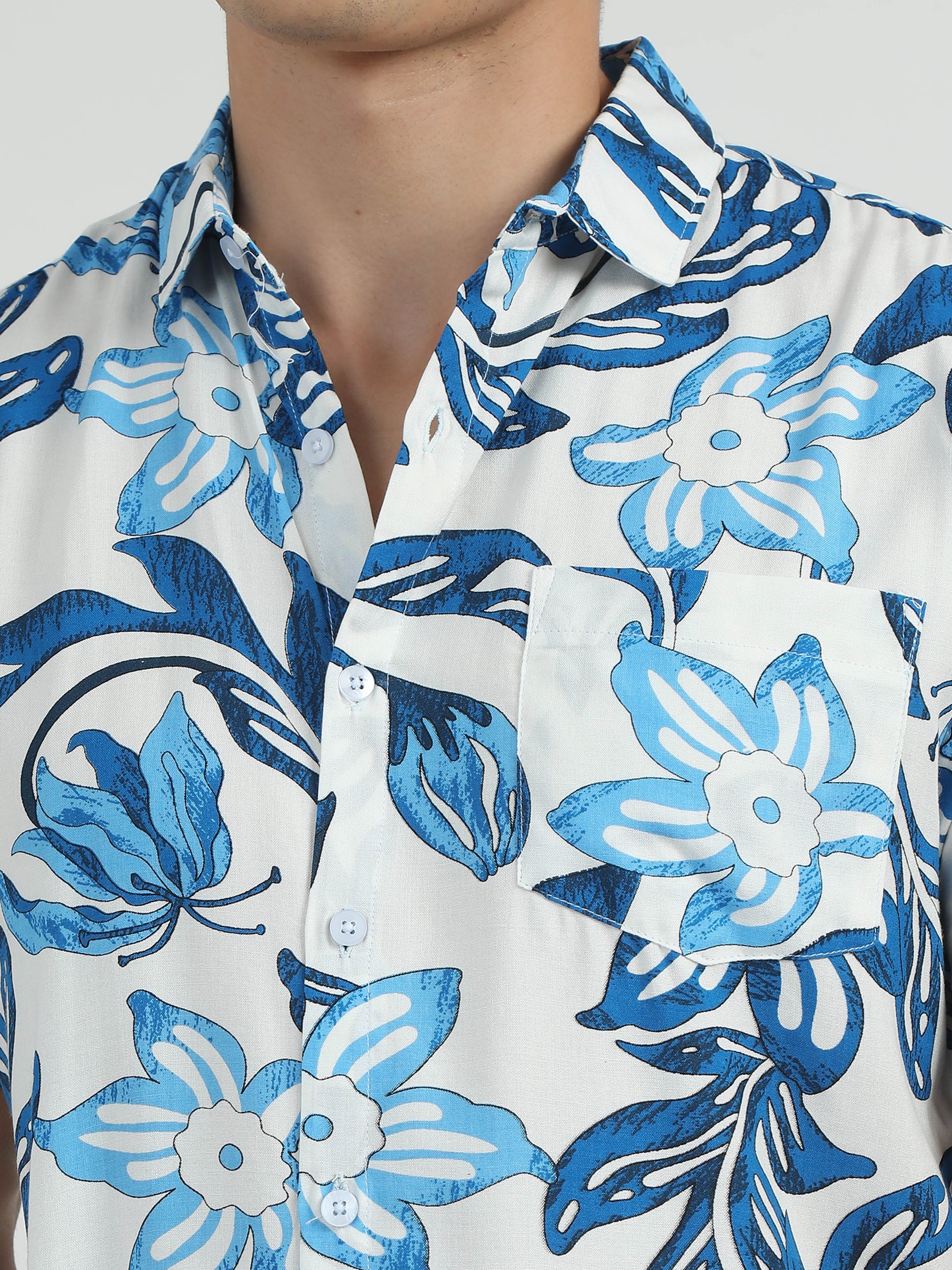 Floral Blue Printed Shirt For Men 