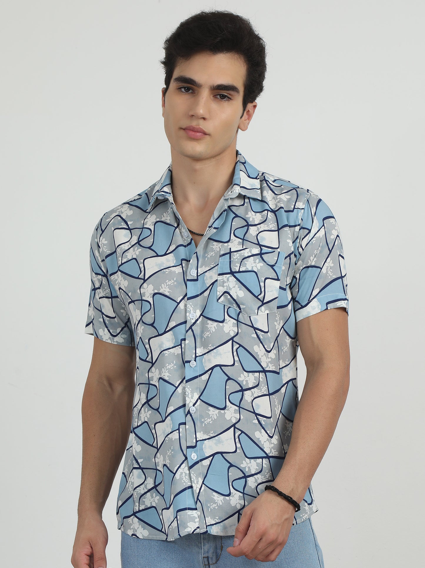  Geometric Grey Colour Printed Shirt Men 