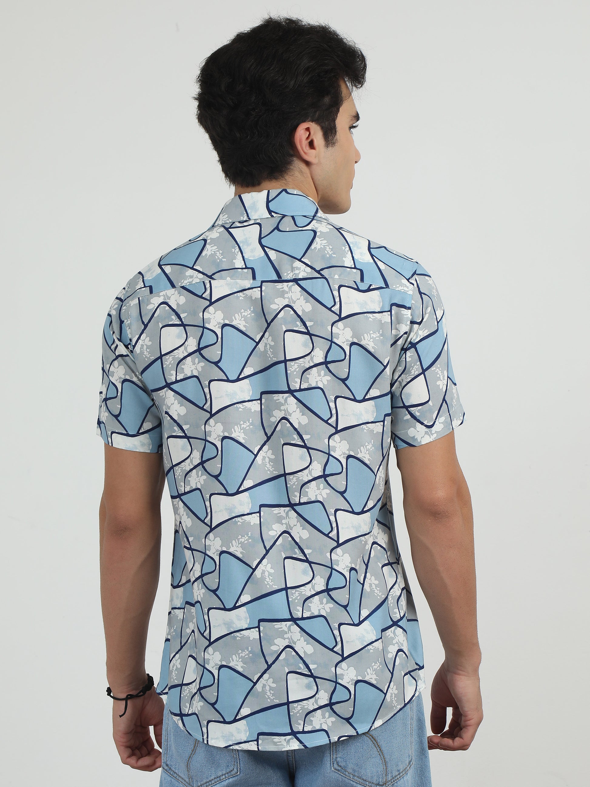  Geometric Grey Colour Printed Shirt Men 