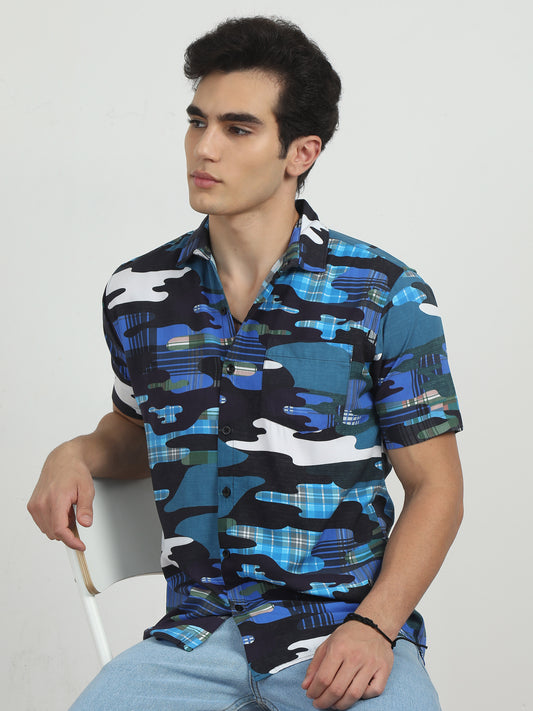 Black & Navy Abstract Print Shirt For Men 