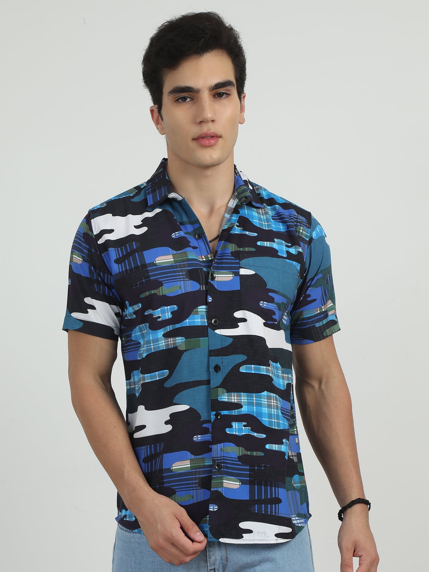 Black & Navy Abstract Print Shirt For Men 