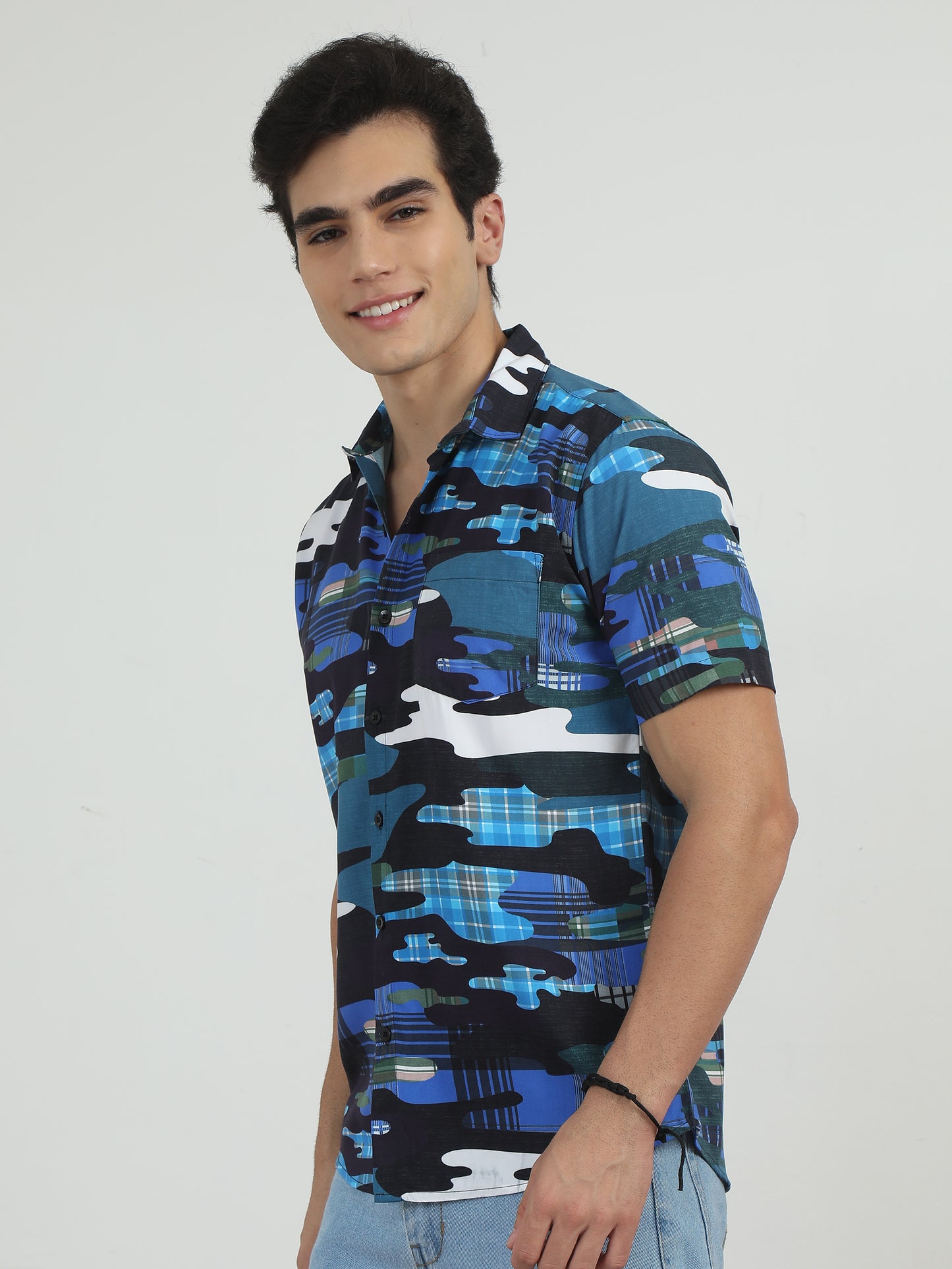 Black & Navy Abstract Print Shirt For Men 