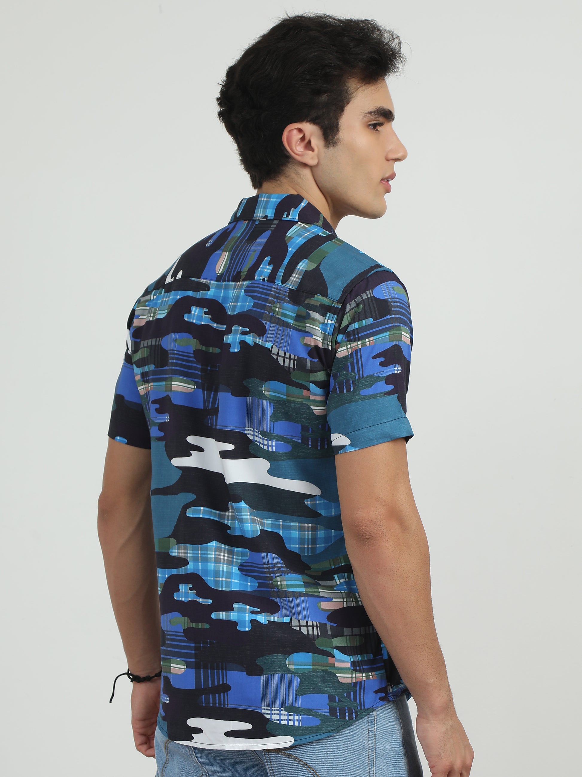 Black & Navy Abstract Print Shirt For Men 