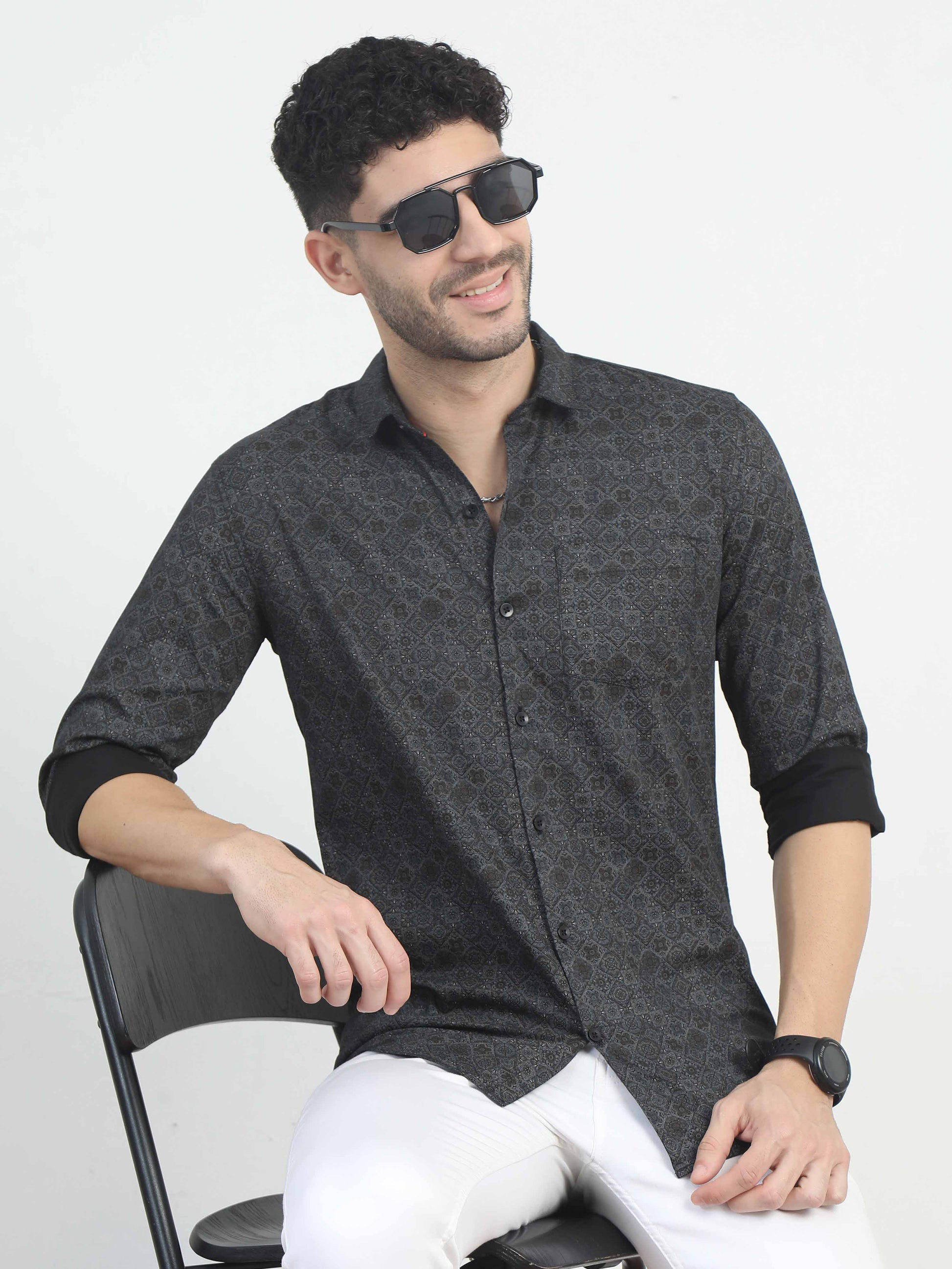 Black box Doodles Print Shirt for men