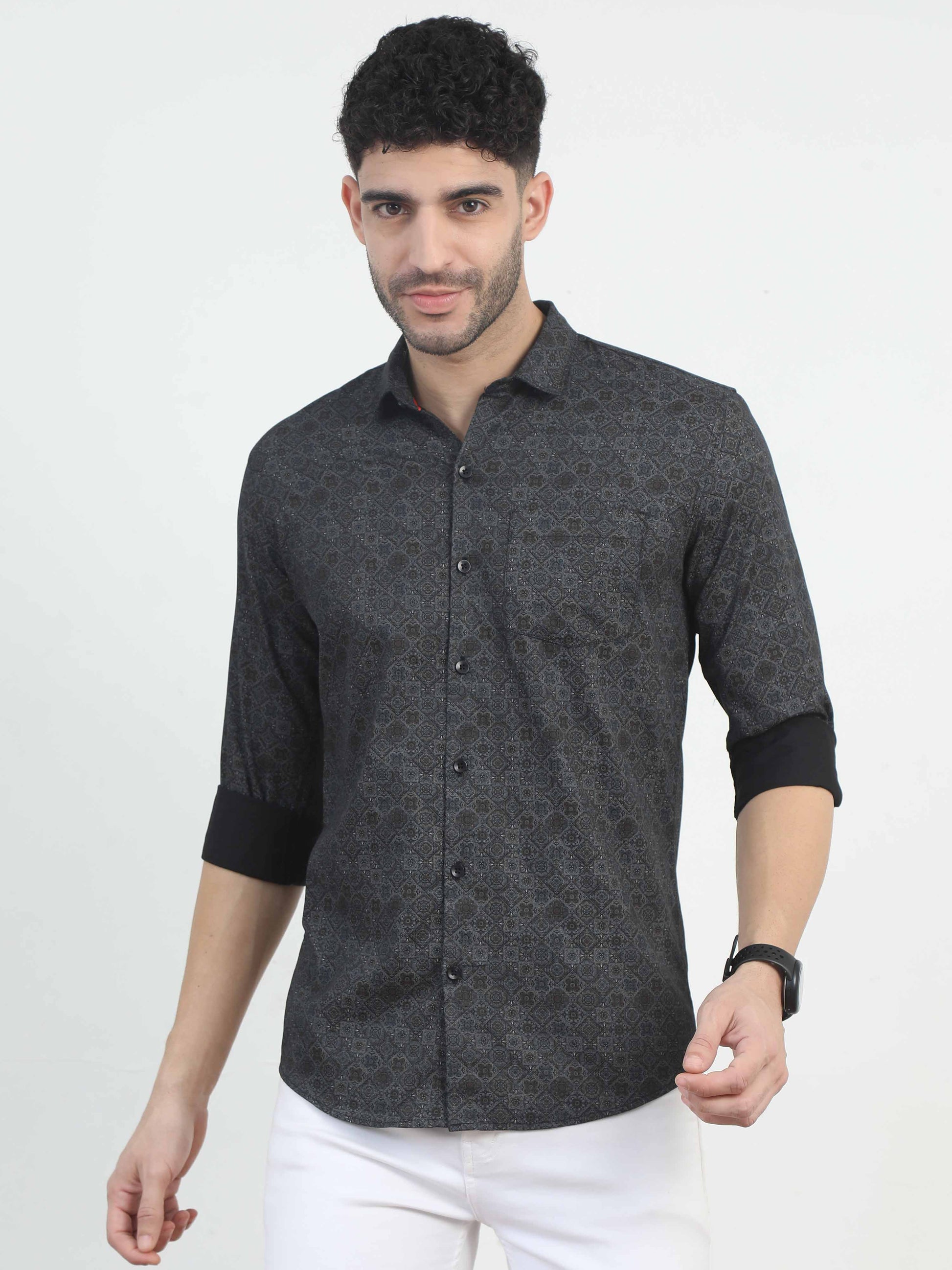 Black box Doodles Print Shirt for men