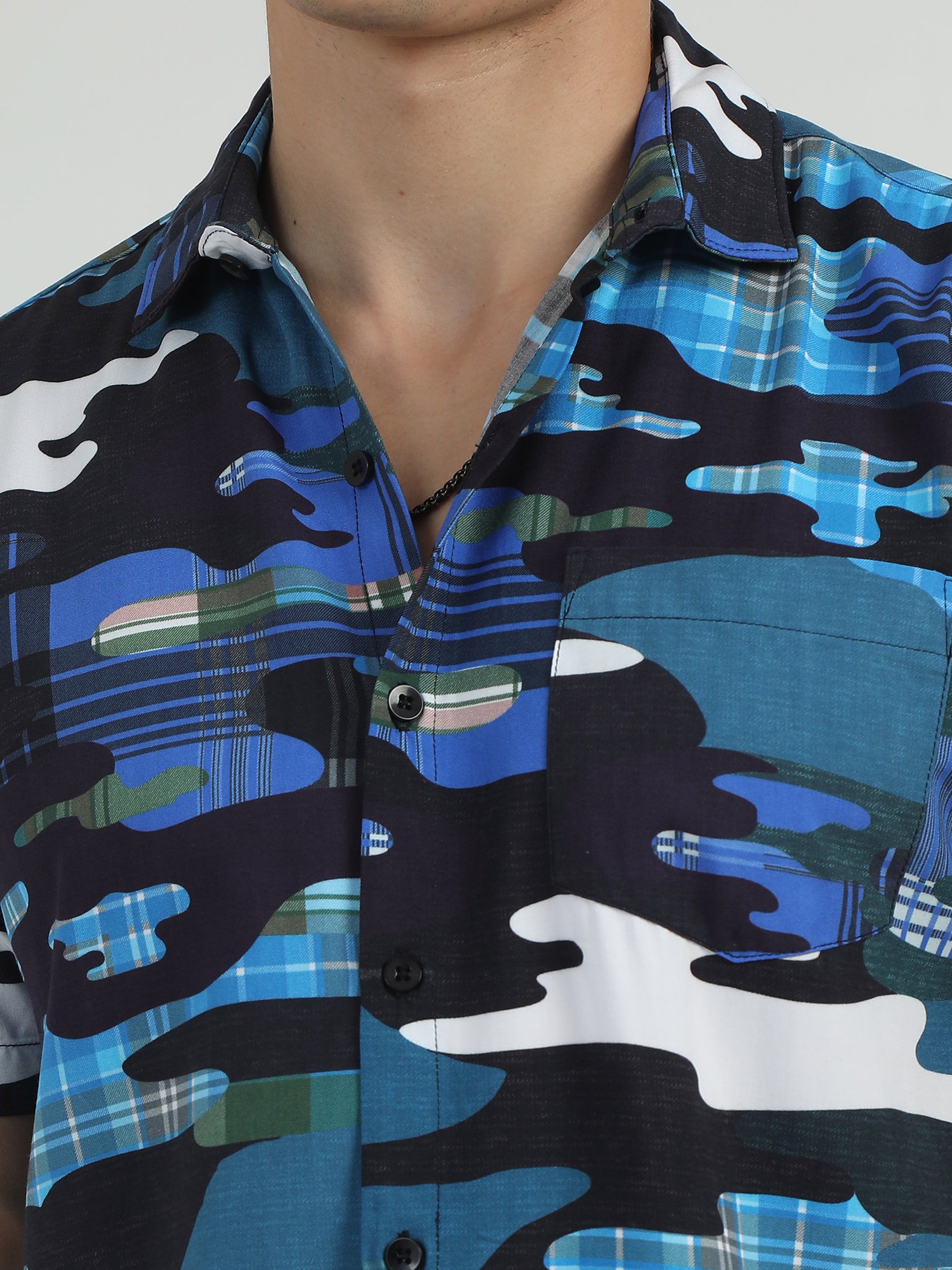 Black & Navy Abstract Print Shirt For Men 