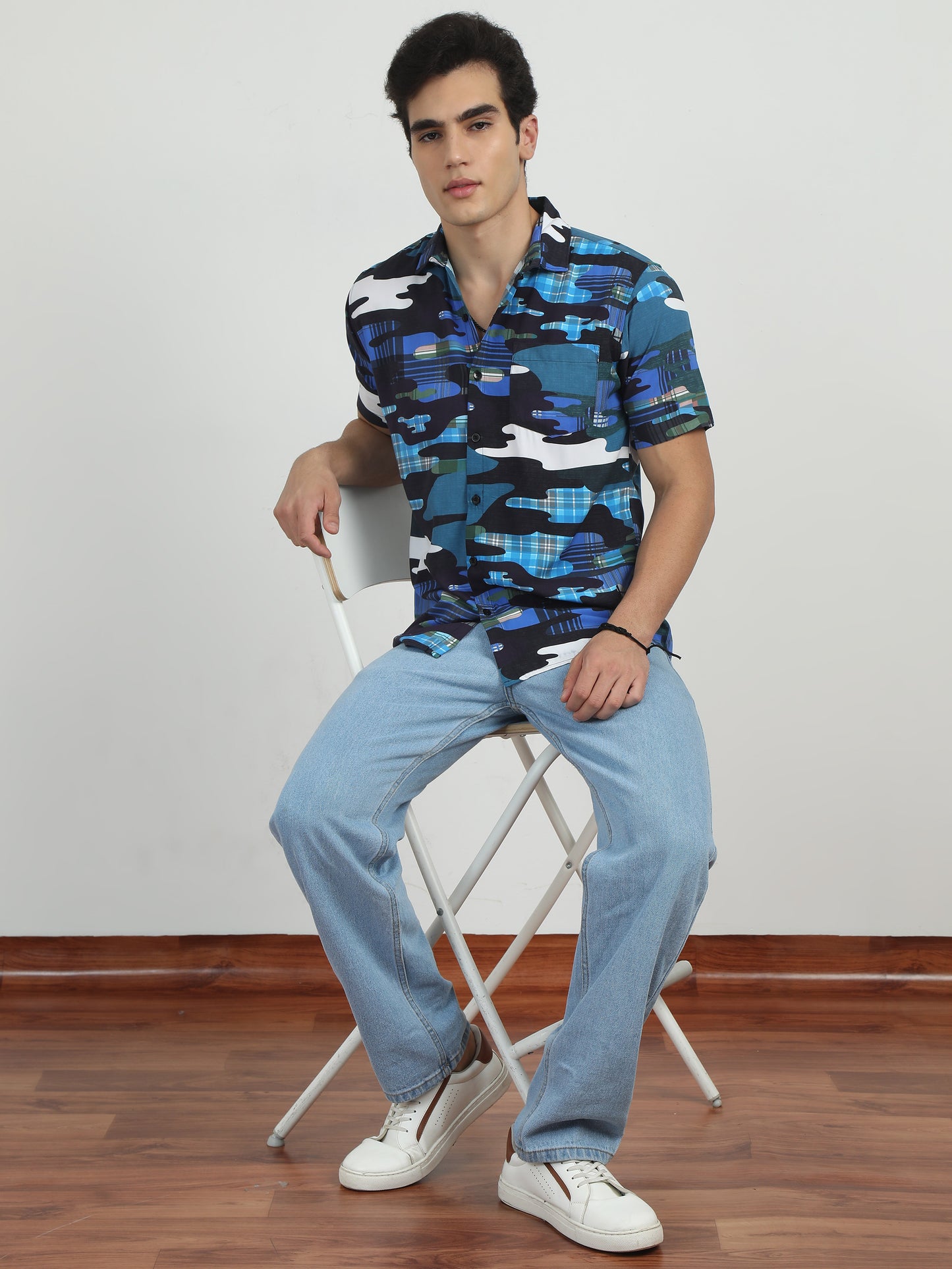 Black & Navy Abstract Print Shirt For Men 