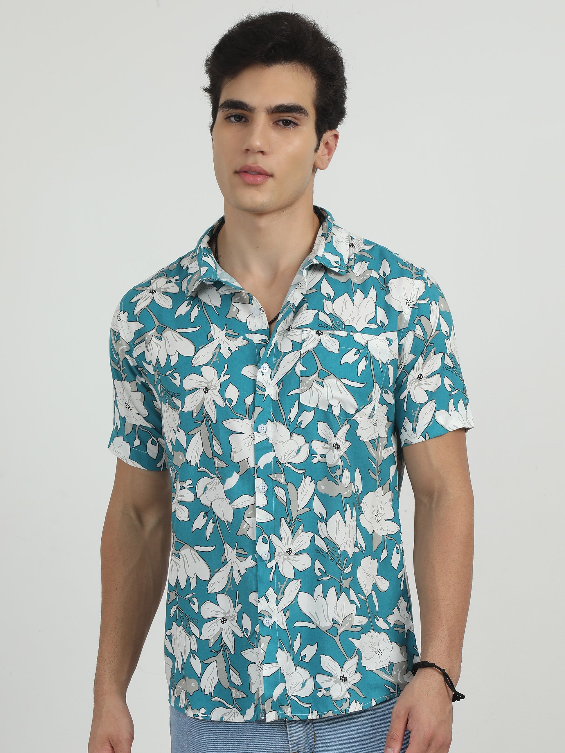  Blue Floral Print Shirt For Men 